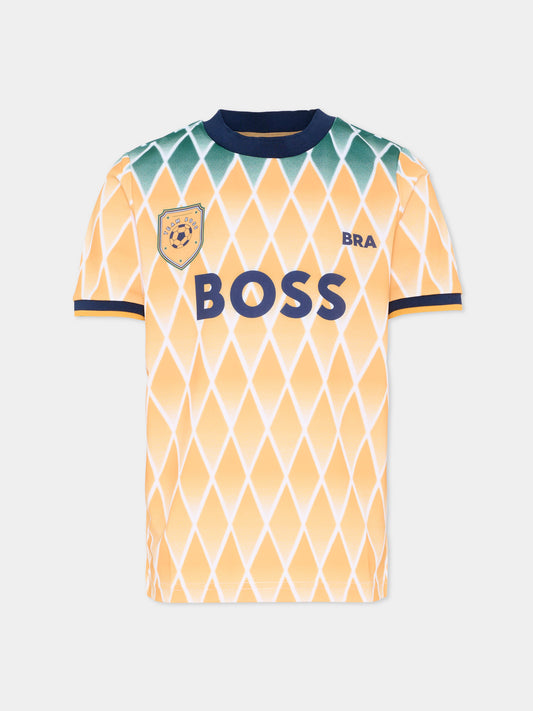 T-Shirt gialla per bambino con rombi,Boss,J53254 T56