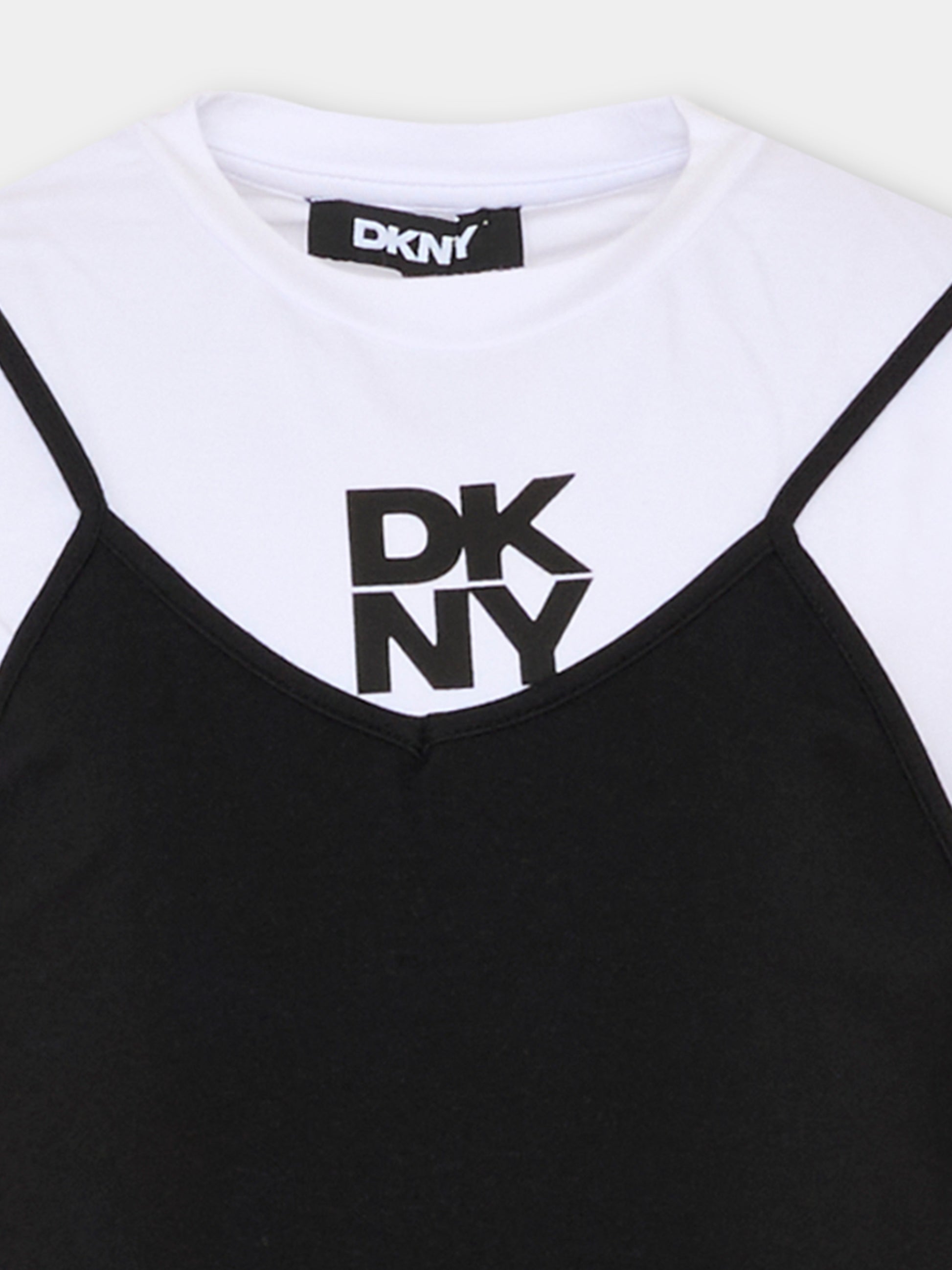 Vestito nero per bambina con logo nero,Dkny,D62599 09B