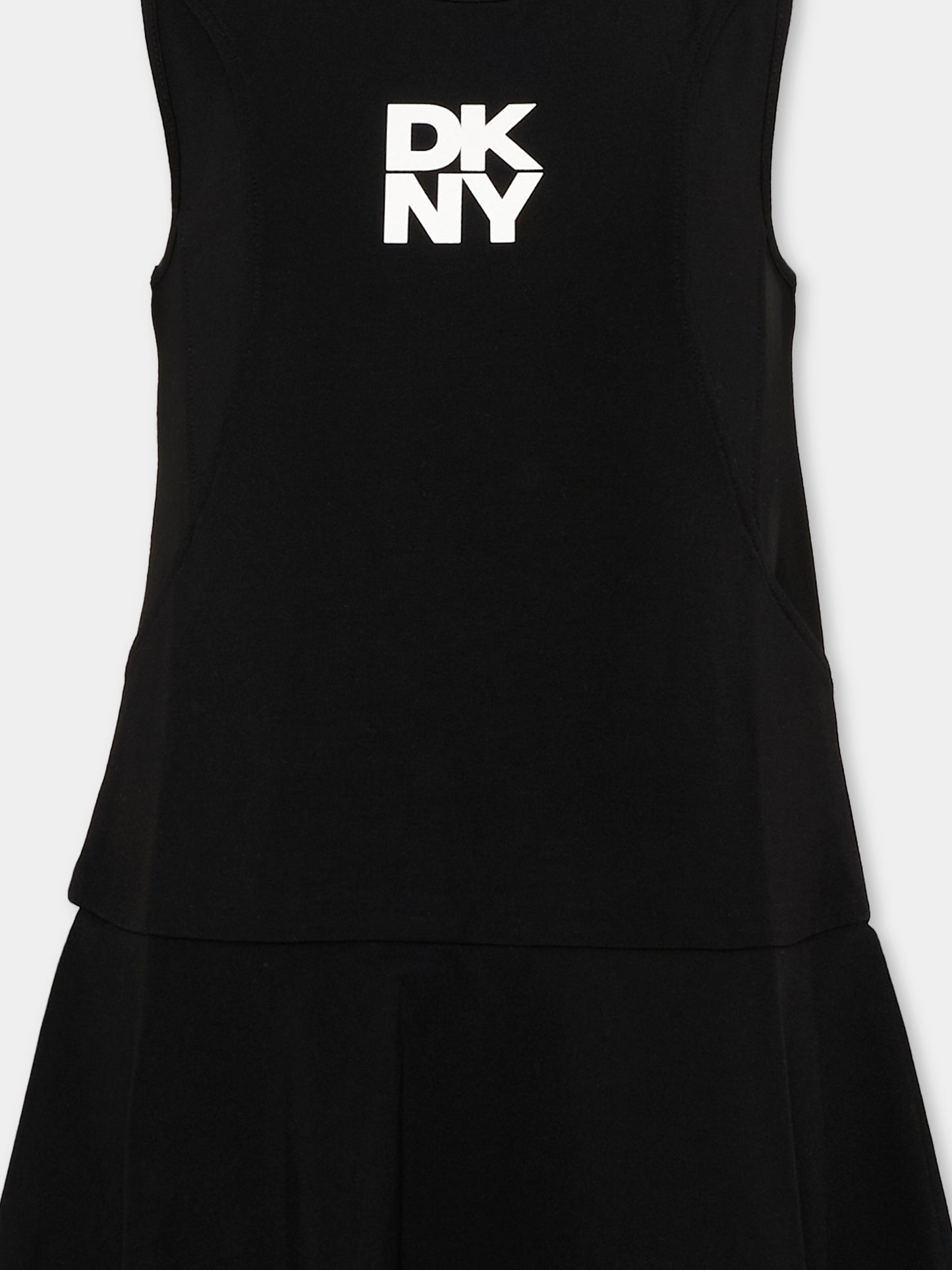 Vestito nero per bambina con logo,Dkny,D62601 09B