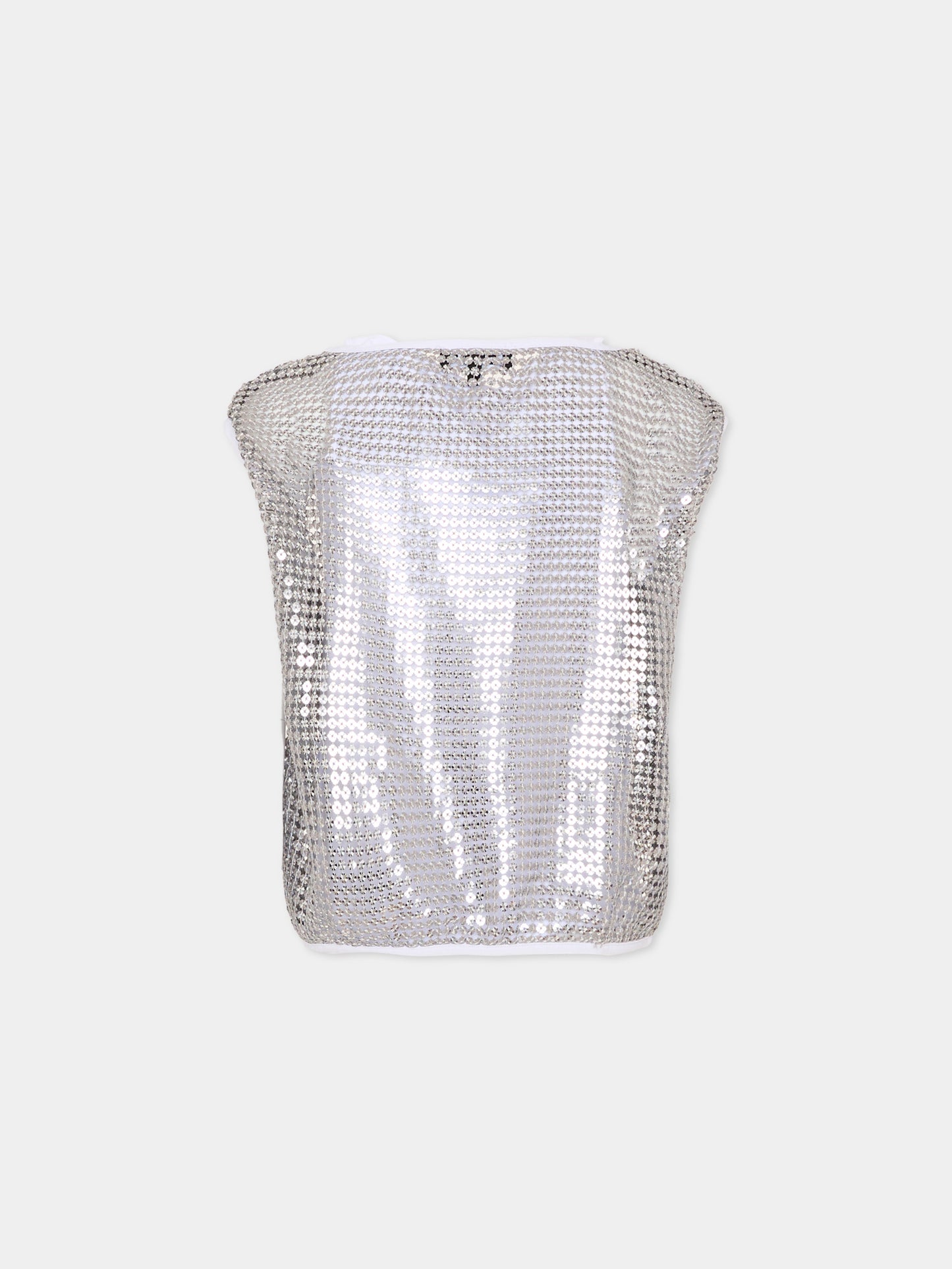 Top argento per bambina traforato con paillettes,Dkny,D62618 016