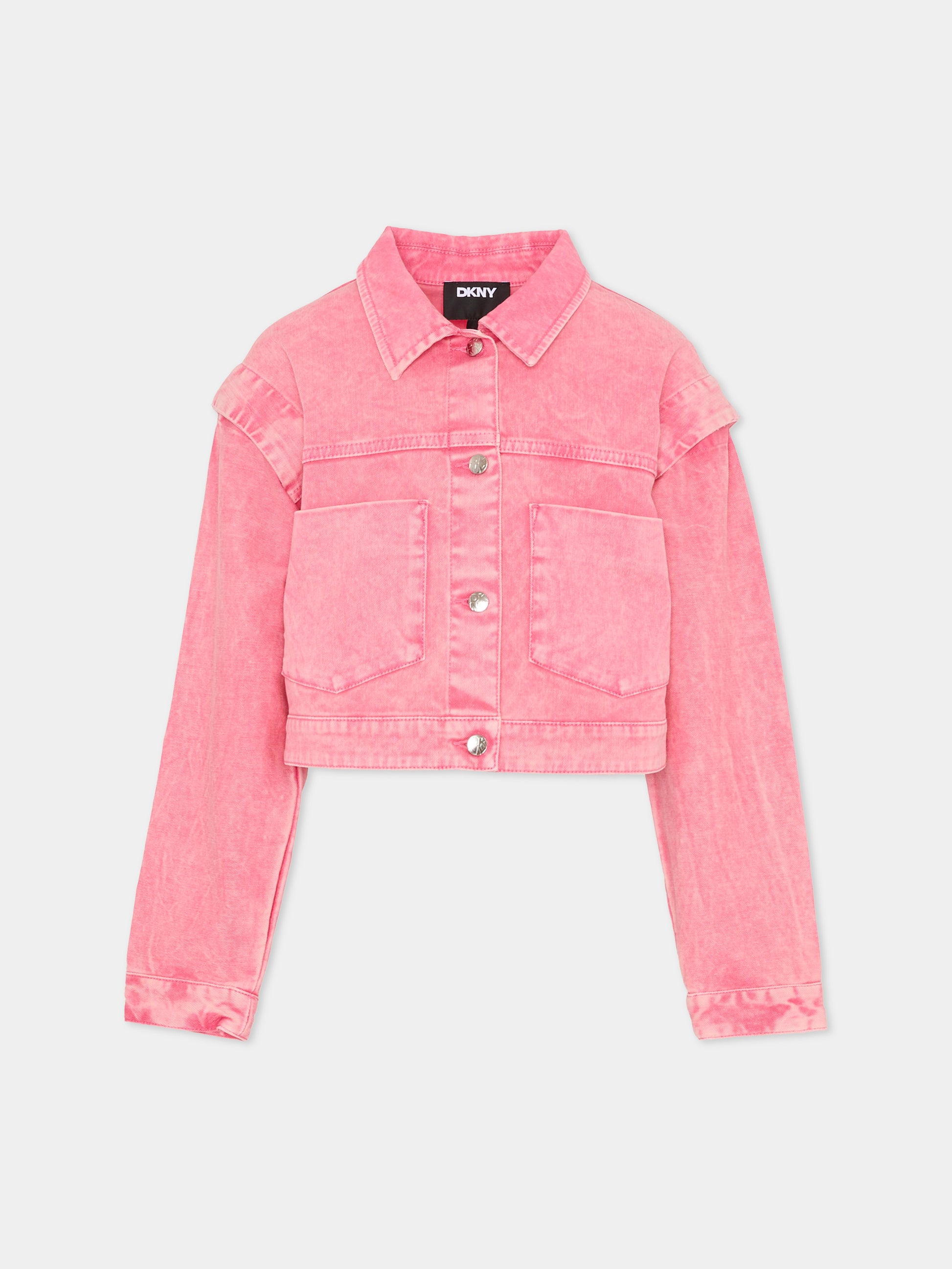 Giubbotto di jeans rosa per bambina con logo,Dkny,D62687 48K