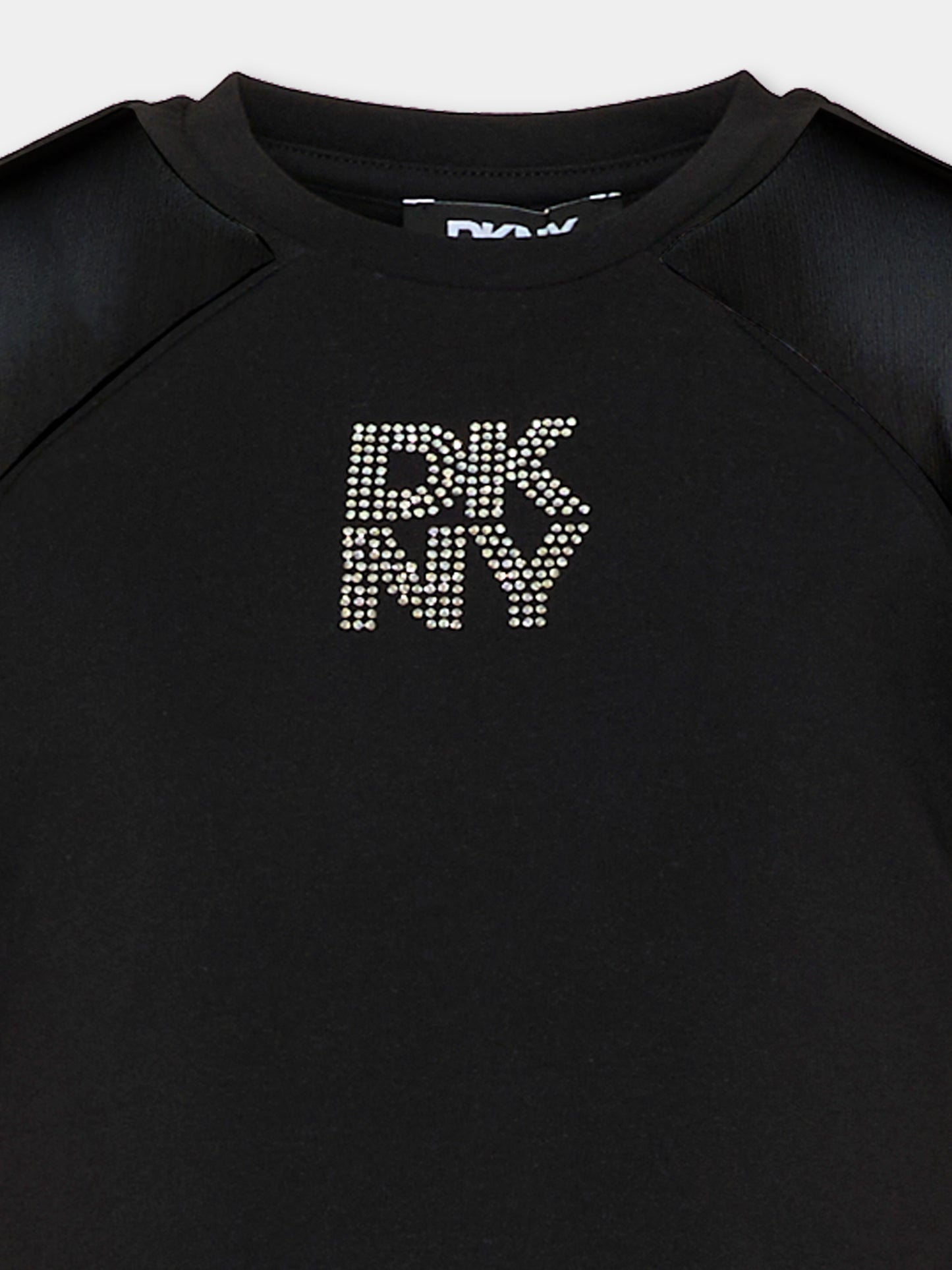 T-shirt nera per bambina con logo,Dkny,D62694 09B