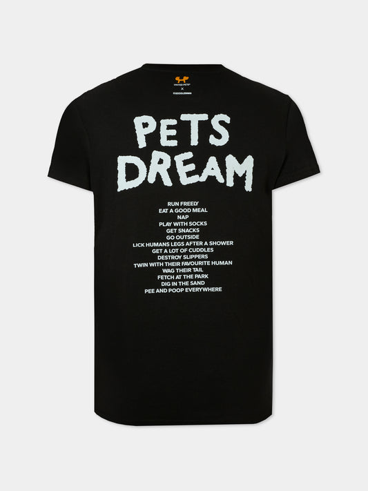 T-shirt nera per adulti Pets Dream,United Pets X Coccolebimbi,T-SHIRT NERA PER ADULTI PETS DREAM