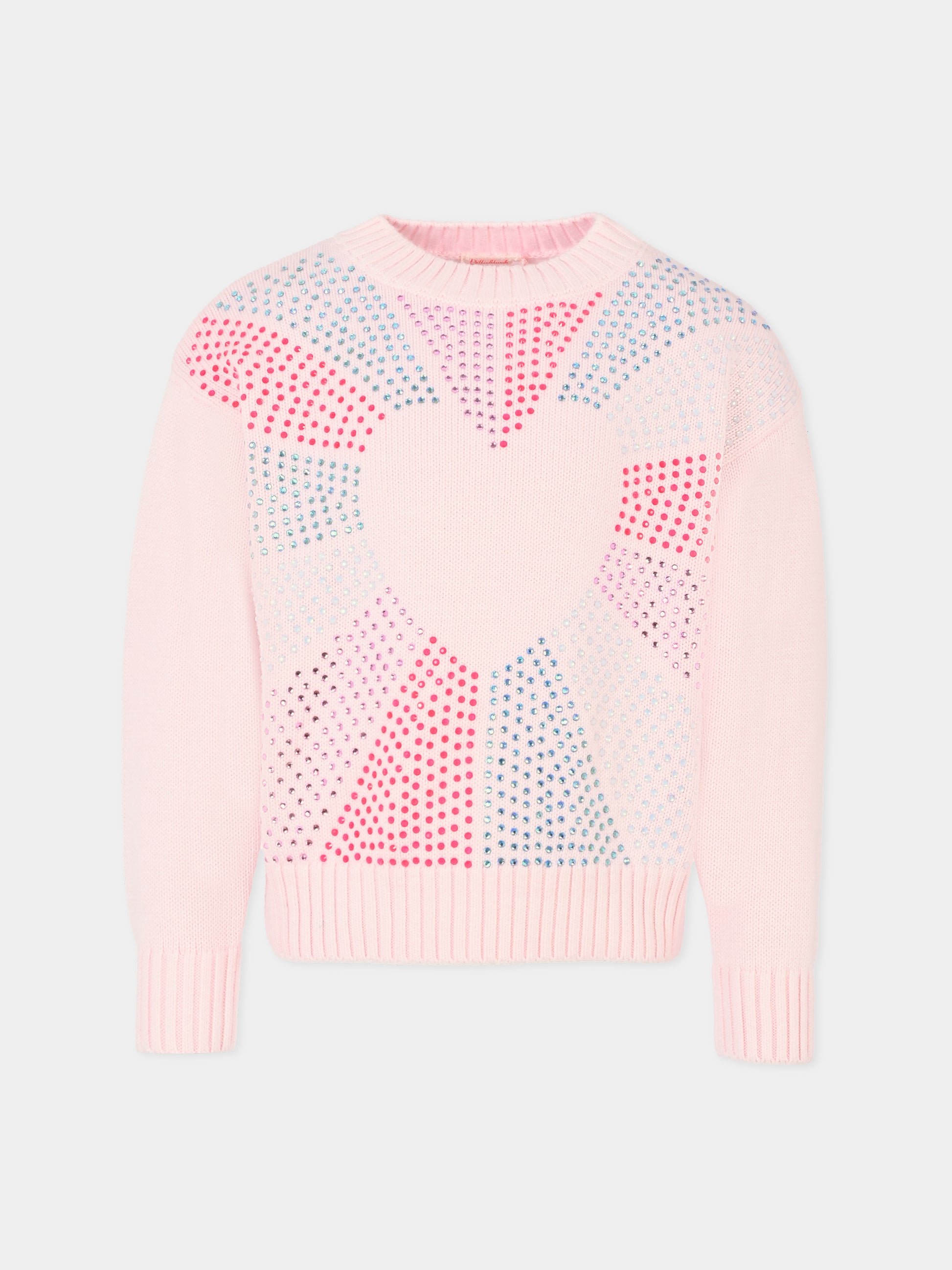 Maglione rosa per bambina con cuore e strass,Billieblush,U20464 44L