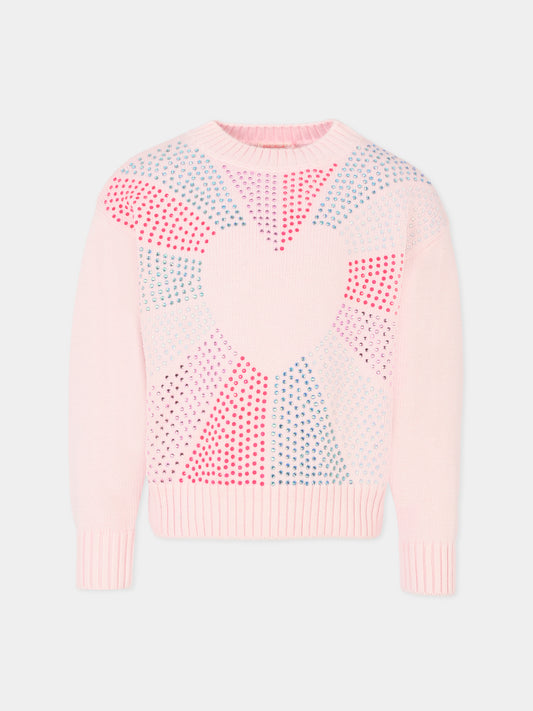 Maglione rosa per bambina con cuore e strass,Billieblush,U20464 44L