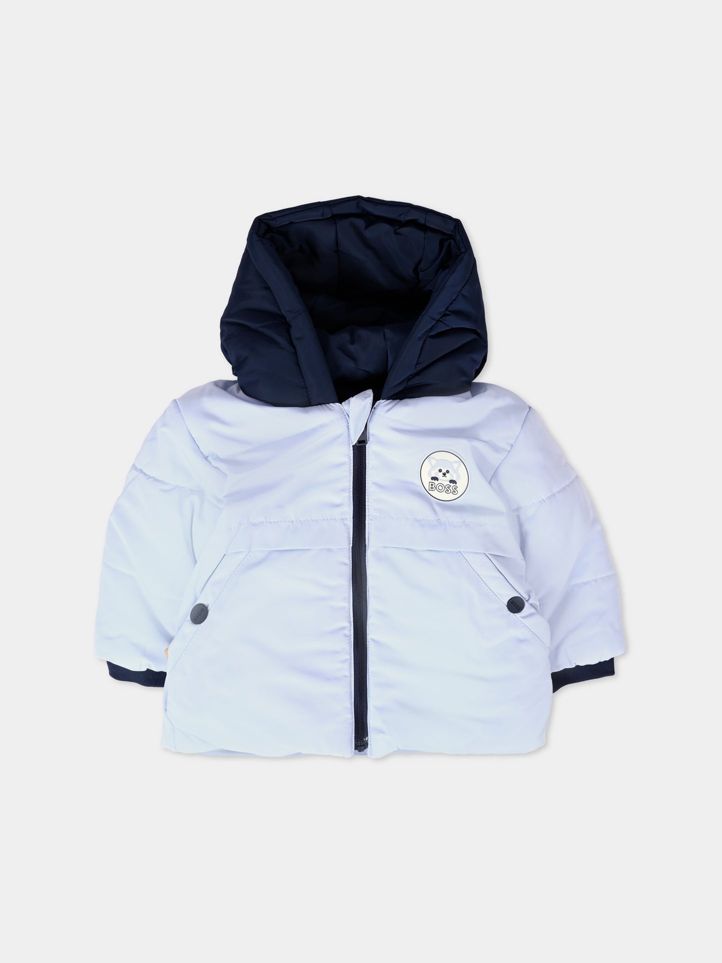 Piumino reversibile celeste per neonato con patch,Boss,J51047 771