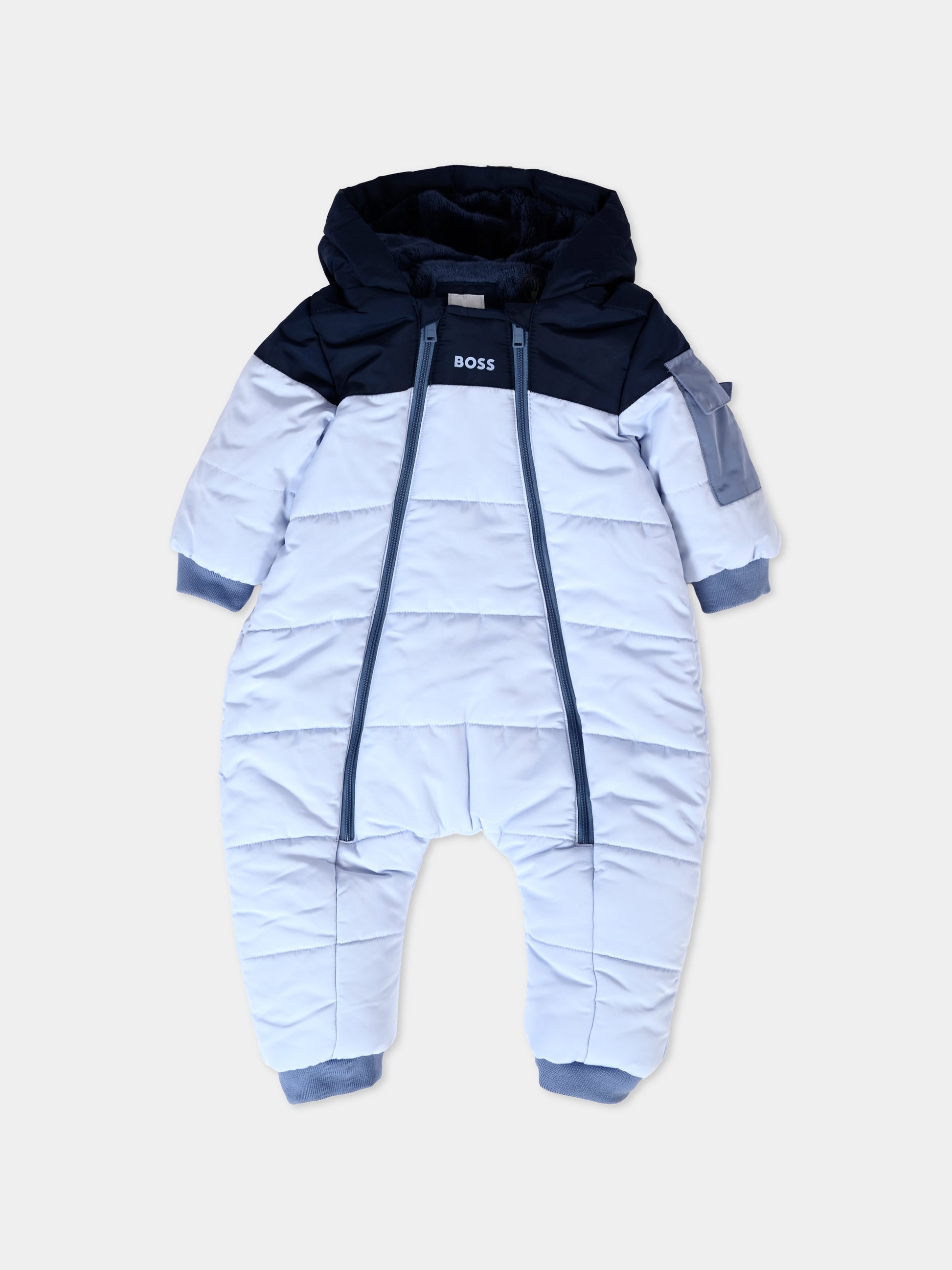 Piumino celeste per neonato con logo,Boss,J51048 771