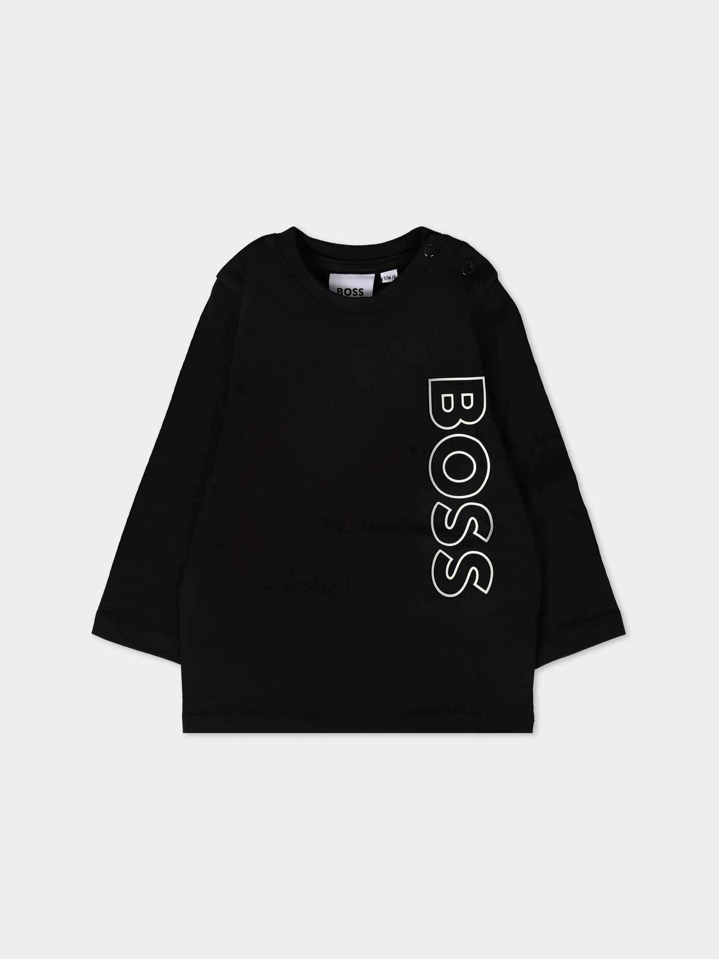 T-shirt nera per neonato con logo,Boss,J51293 09B