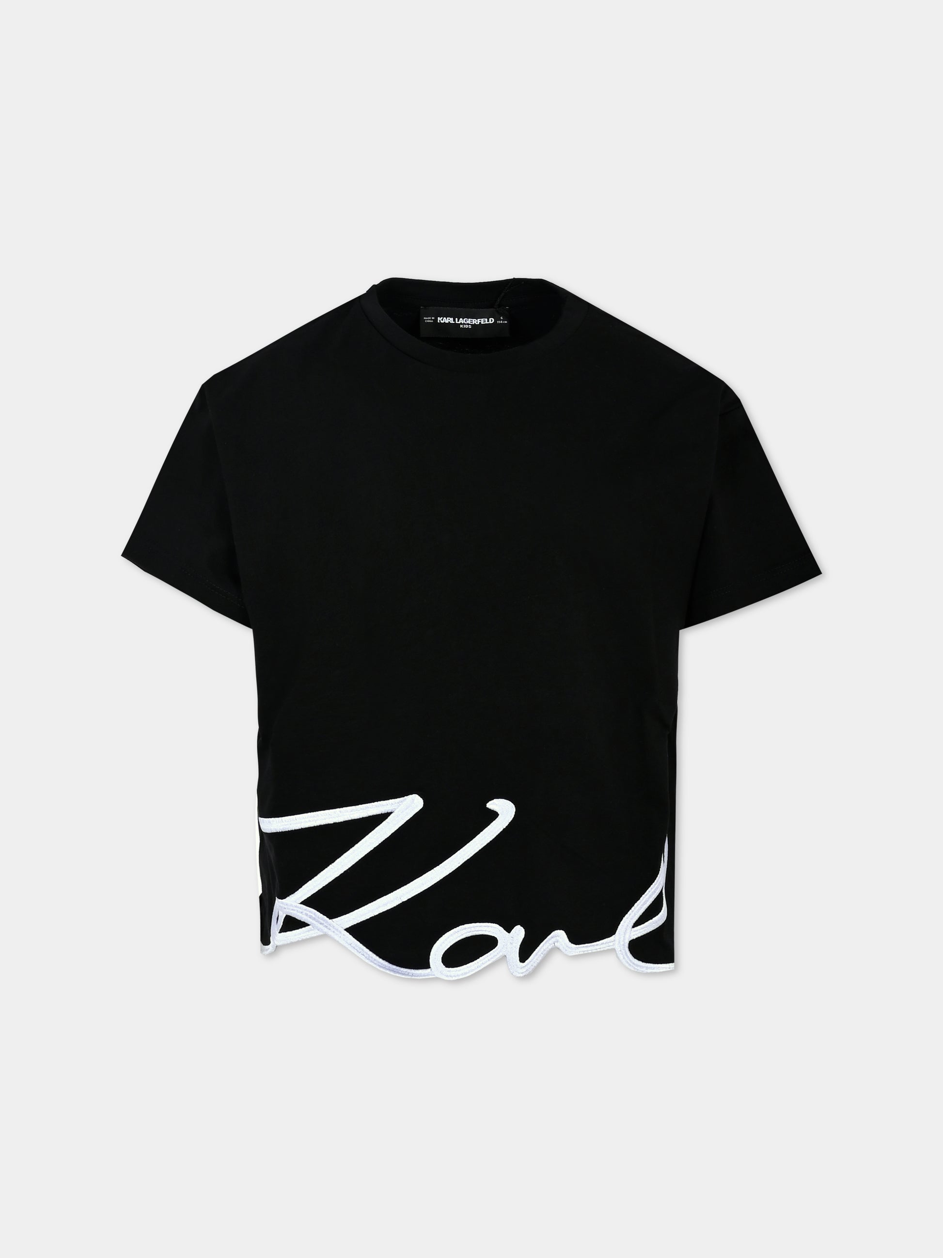 T-shirt nera per bambina con logo,Karl Lagerfeld Kids,Z30212 09B