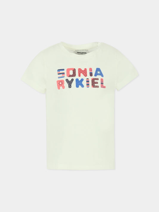 T-shirt avorio per bambina con logo,Sonia Rykiel Paris,A00250 117