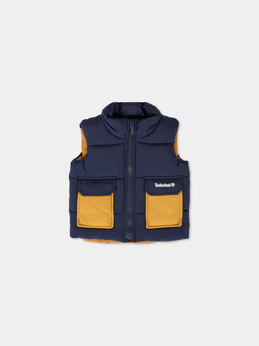 Gilet blu per neonato con logo,Timberland,T60341 83D