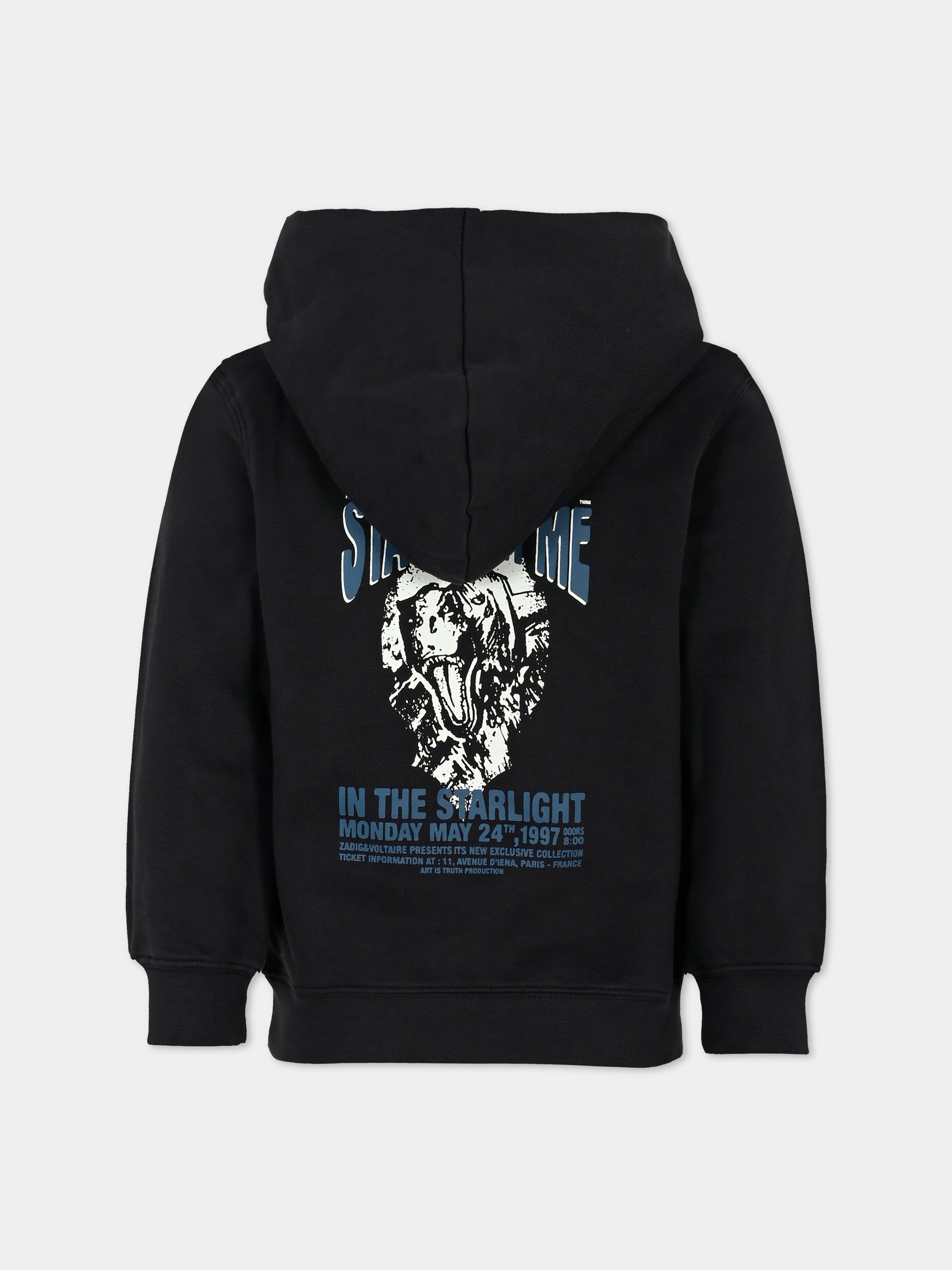 Felpa nera per bambini con logo e stampa,Zadig & Voltaire Kids,X60172 09B