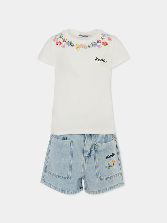 Completo bianco per bambina con fiori,Moschino Kids,HDG01B L0E08 40213