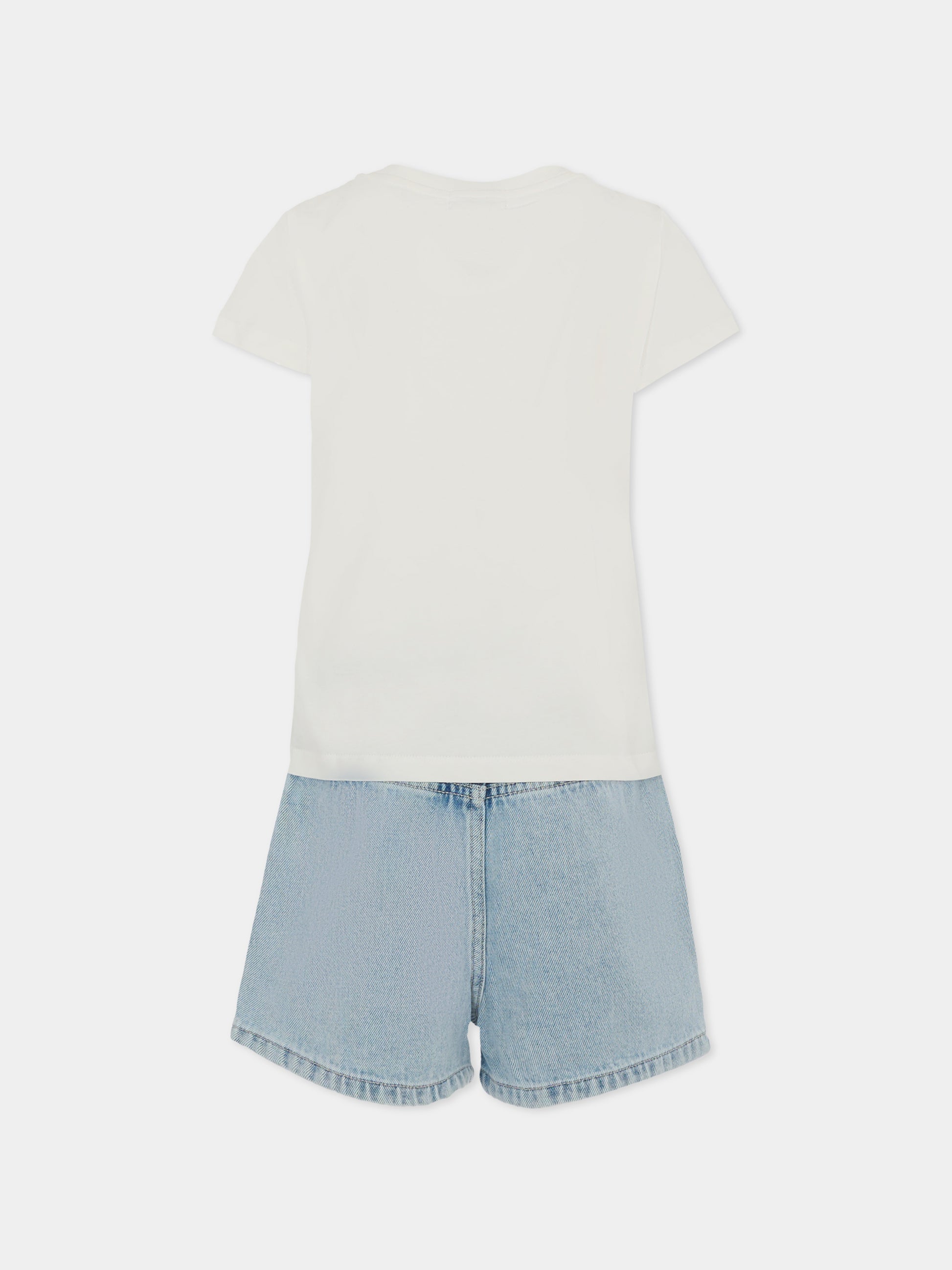 Completo bianco per bambina con fiori,Moschino Kids,HDG01B L0E08 40213