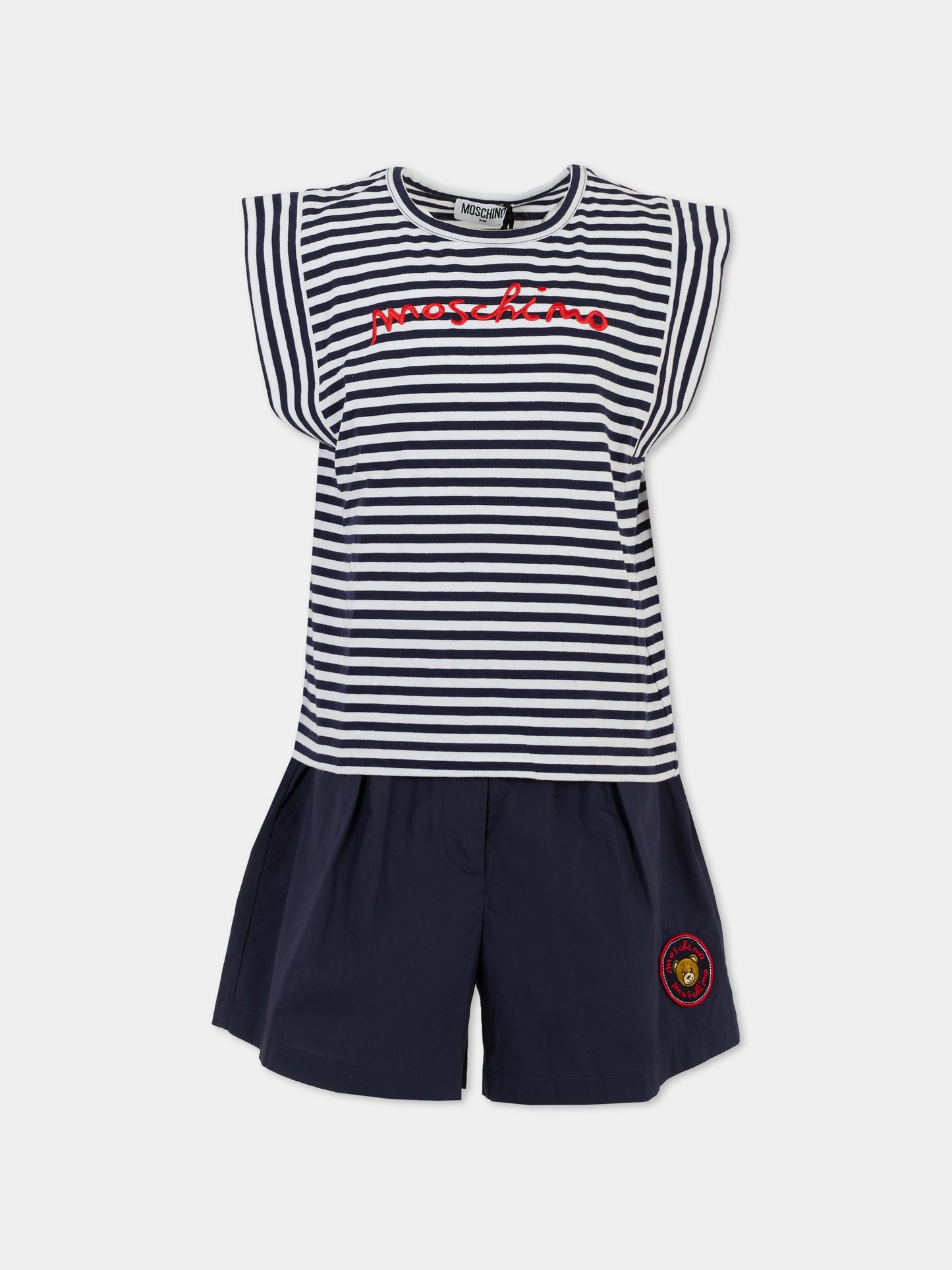 Completo blu per bambina con logo,Moschino Kids,HDG01F LAE08 83442