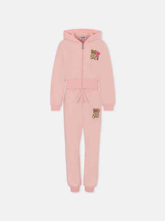 Completo rosa per bambina con Teddy Bear e cuore,Moschino Kids,HDK033 LDA00 50209