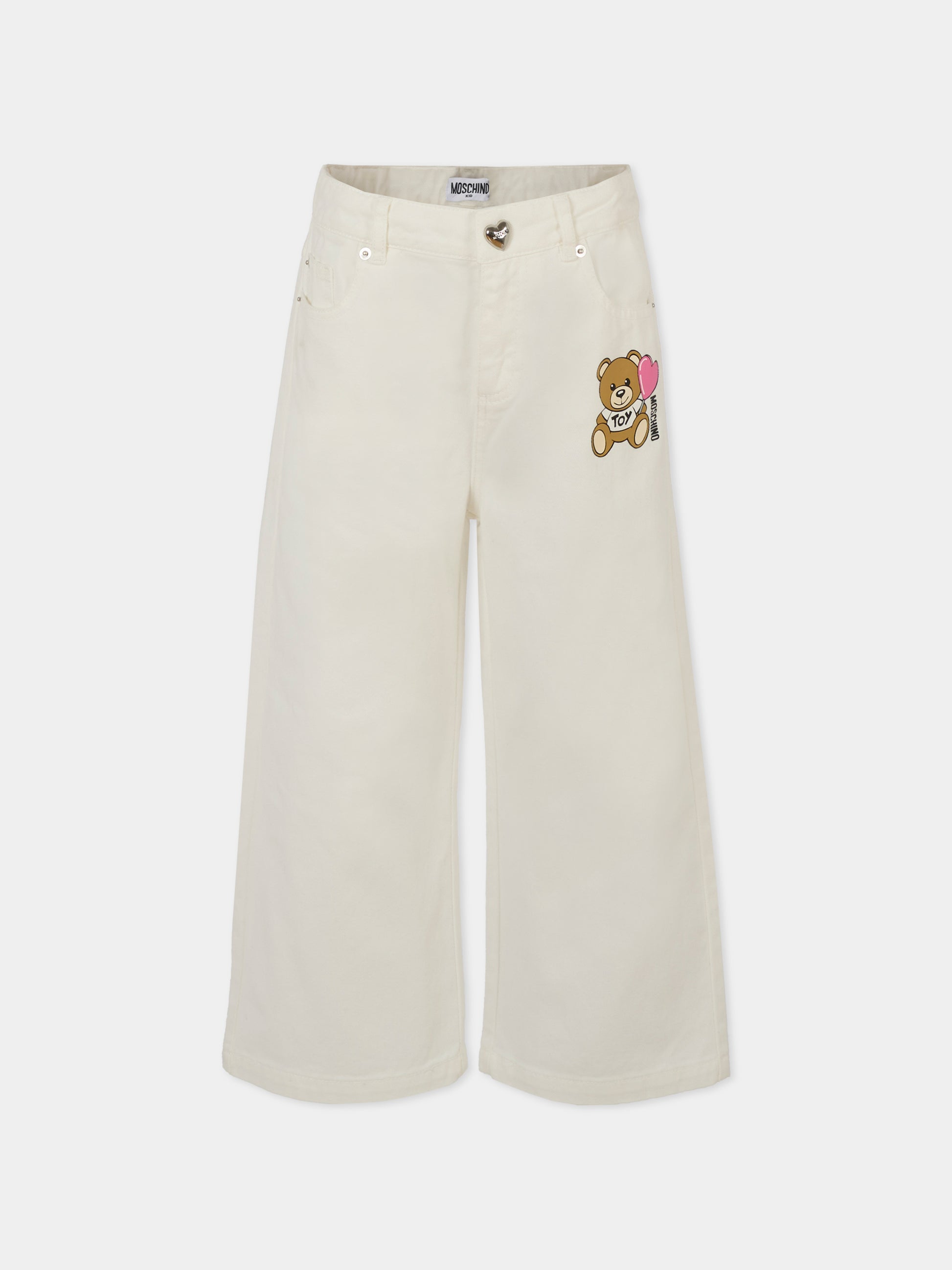 Jeans bianchi per bambina con Teddy Bear e cuore,Moschino Kids,HDP06C LOA14 10063