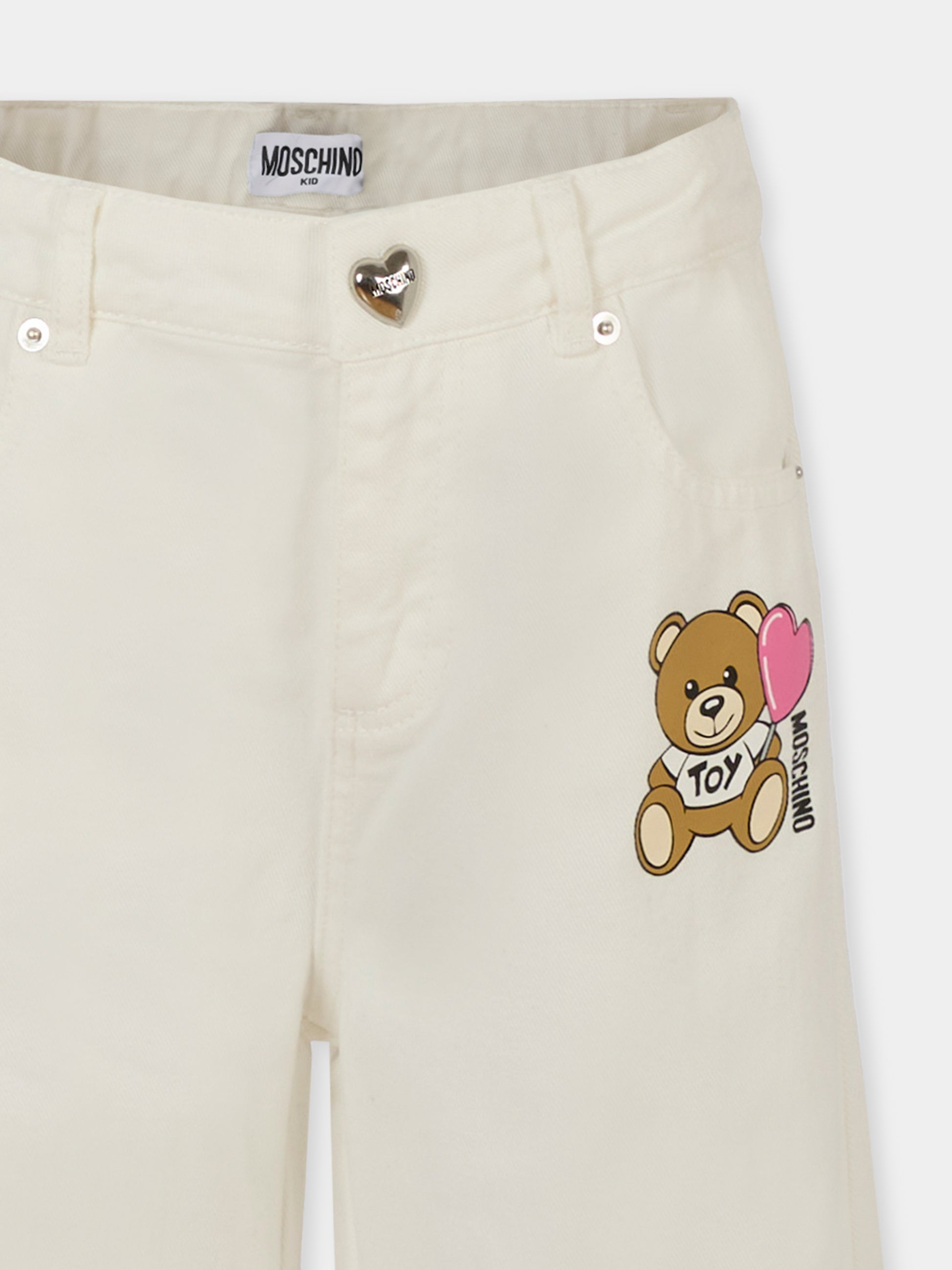 Jeans bianchi per bambina con Teddy Bear e cuore,Moschino Kids,HDP06C LOA14 10063