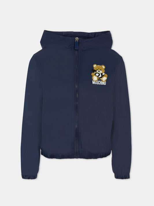 Giacca a vento blu per bambini con Teddy Bear,Moschino Kids,HMS04G L3A69 40016