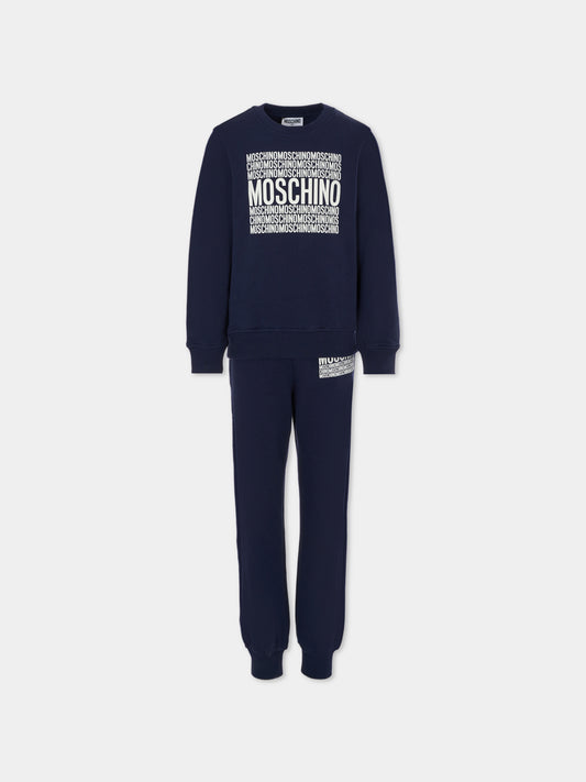 Completo blu per bambino con logo,Moschino Kids,HOK03E LCA74 40016