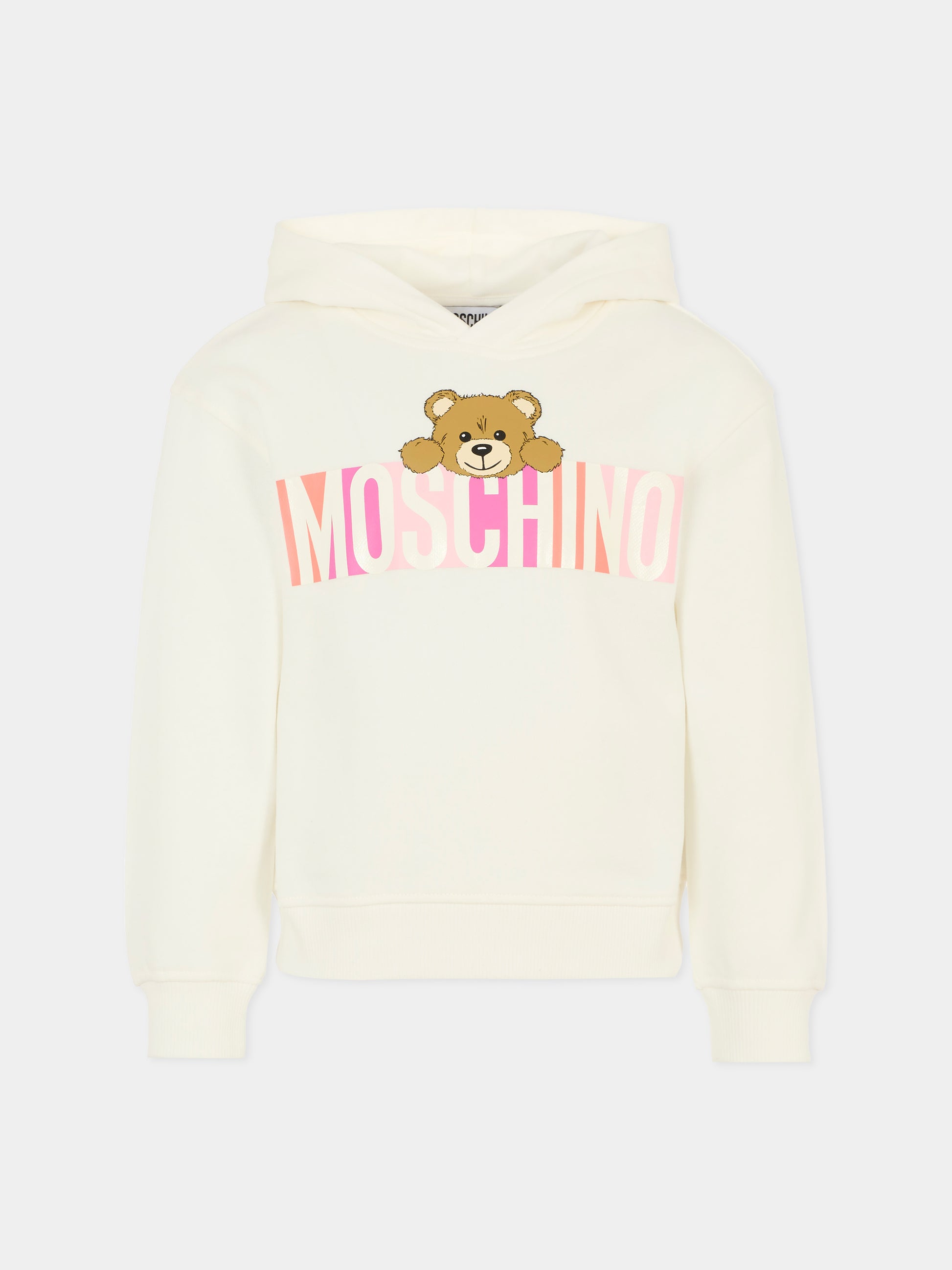 Felpa avorio per bambina con Teddy Bear,Moschino Kids,HPF07K LCA52 10063