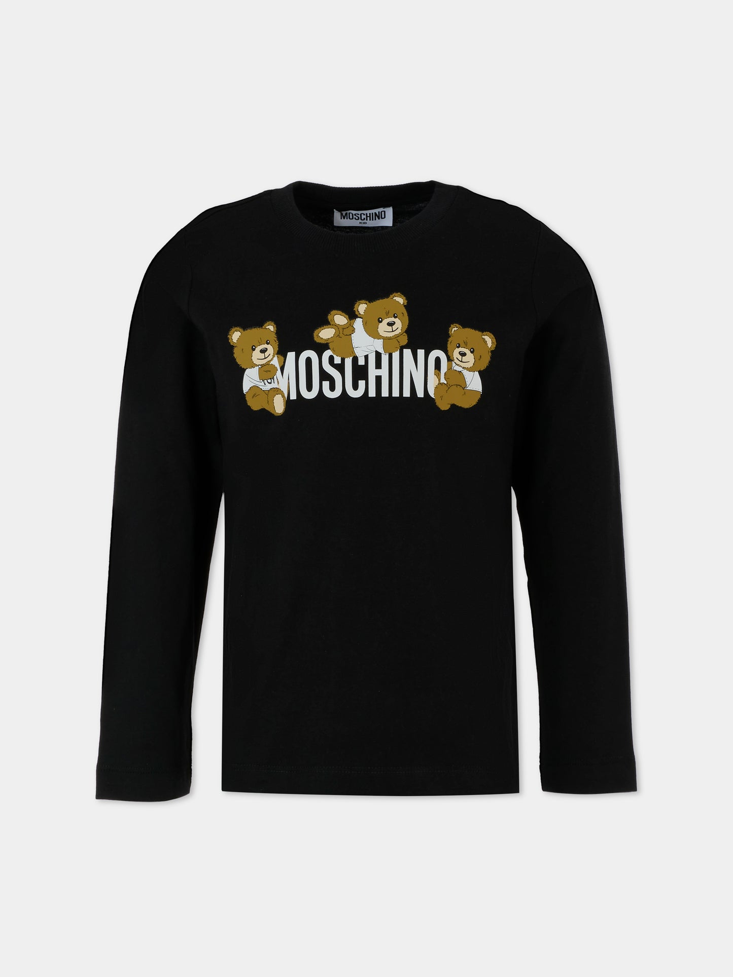 T-shirt nera per bambini con tre Teddy Bear,Moschino Kids,HSO00J LAA03 60100