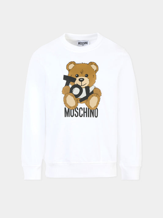 Felpa bianca per bambini con Teddy Bear,Moschino Kids,HUF08V LCA19 10101