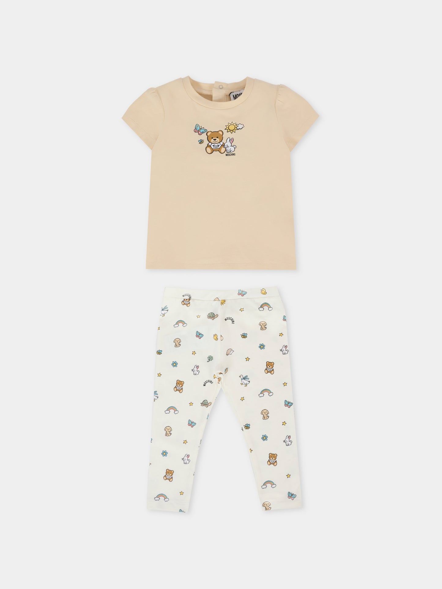 Completo beige per neonata con Teddy Bear e disegni,Moschino Kids,MDG01H LBB5E 20404
