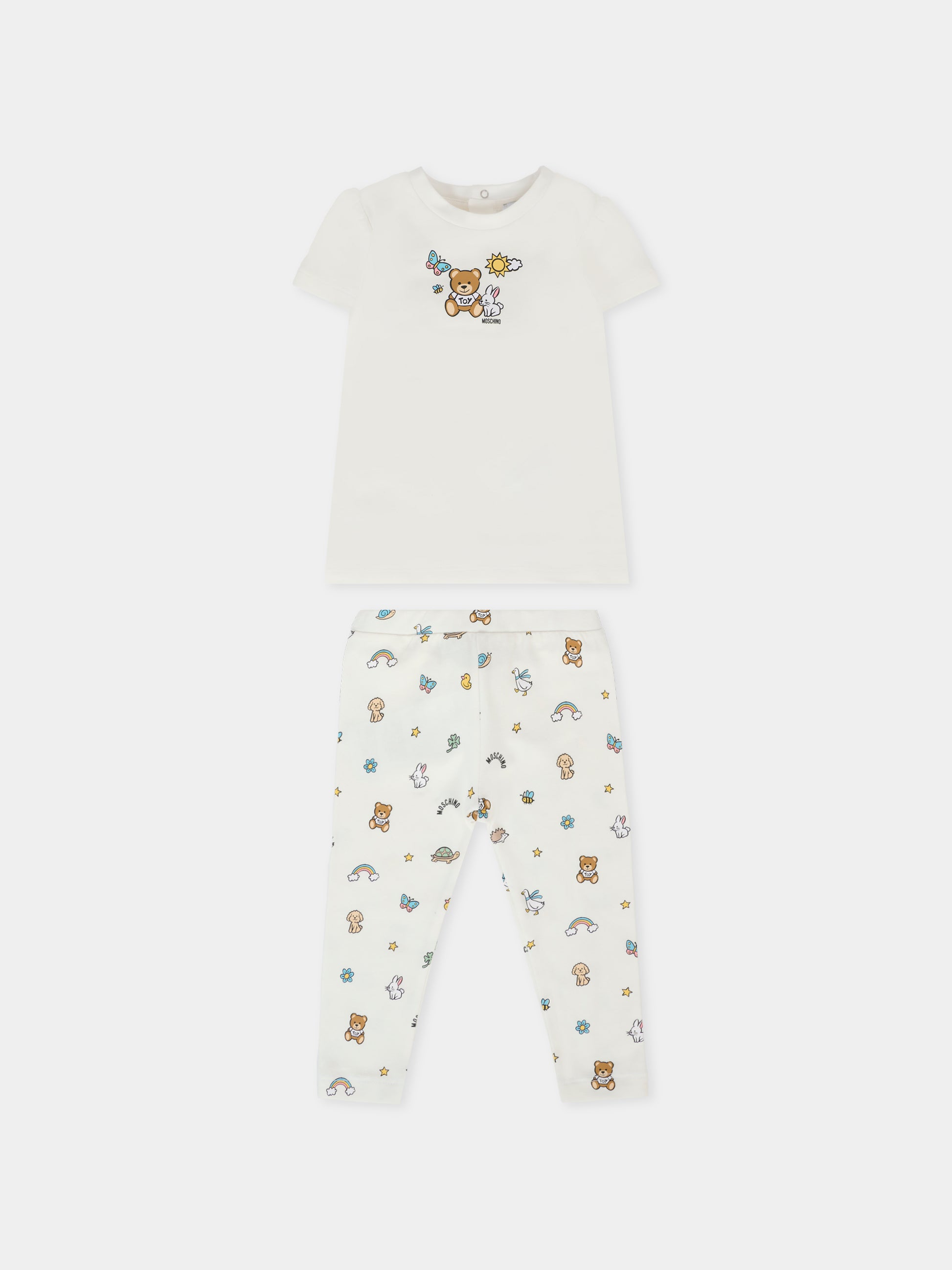 Completo bianco per neonata con Teddy Bear e disegni,Moschino Kids,MDG01H LBB5E 10063