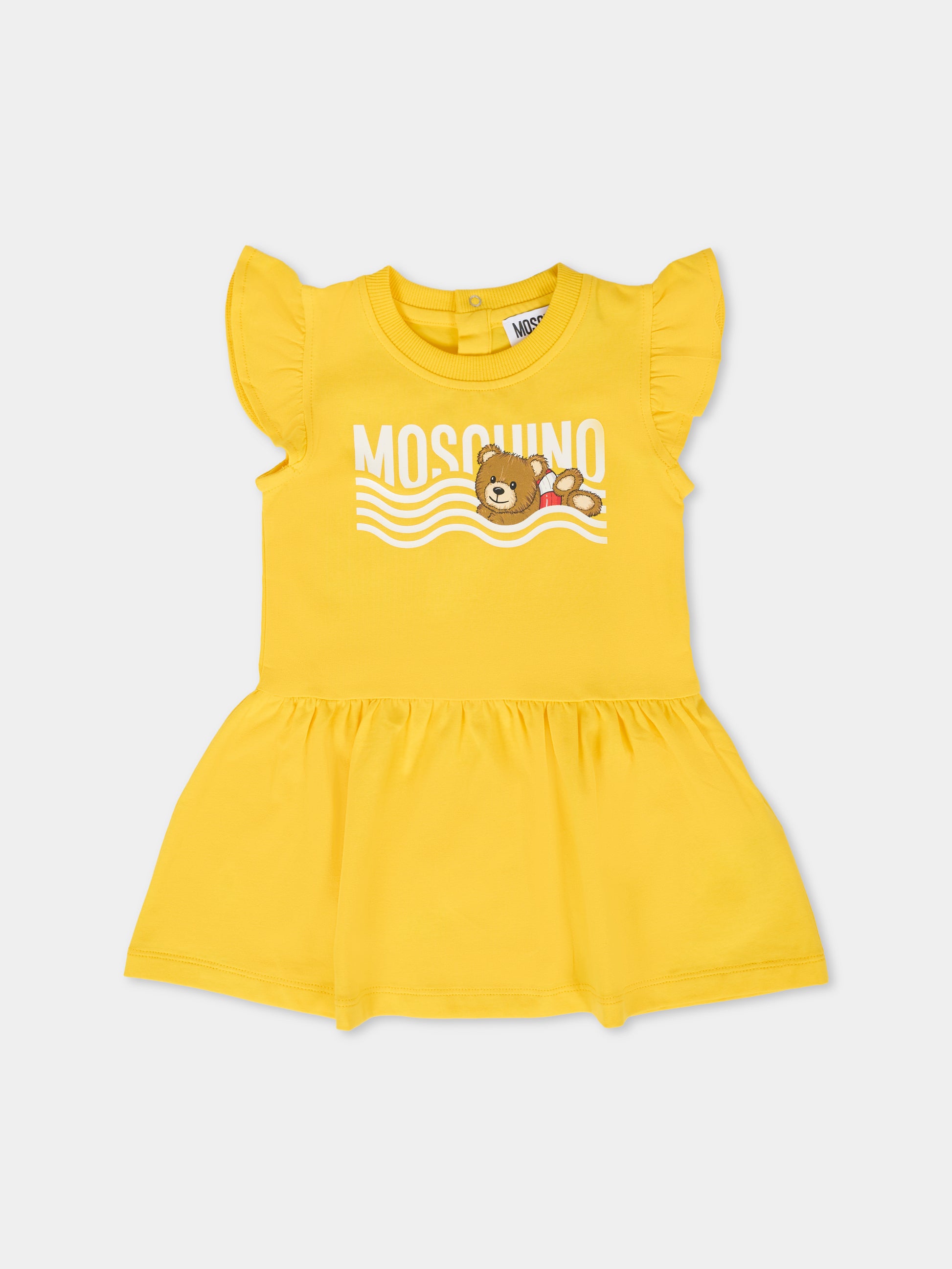 Vestito giallo per neonata con Teddy Bear,Moschino Kids,MDV0BU LBA10 50577
