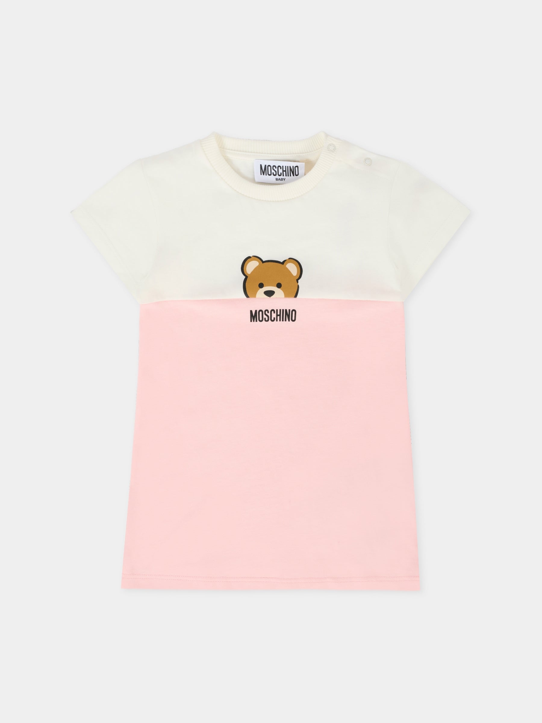 Vestito rosa per neonata con Teddy Bear,Moschino Kids,MDV0C5 LAA27 50209