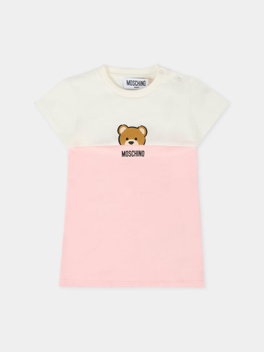 Vestito rosa per neonata con Teddy Bear,Moschino Kids,MDV0C5 LAA27 50209