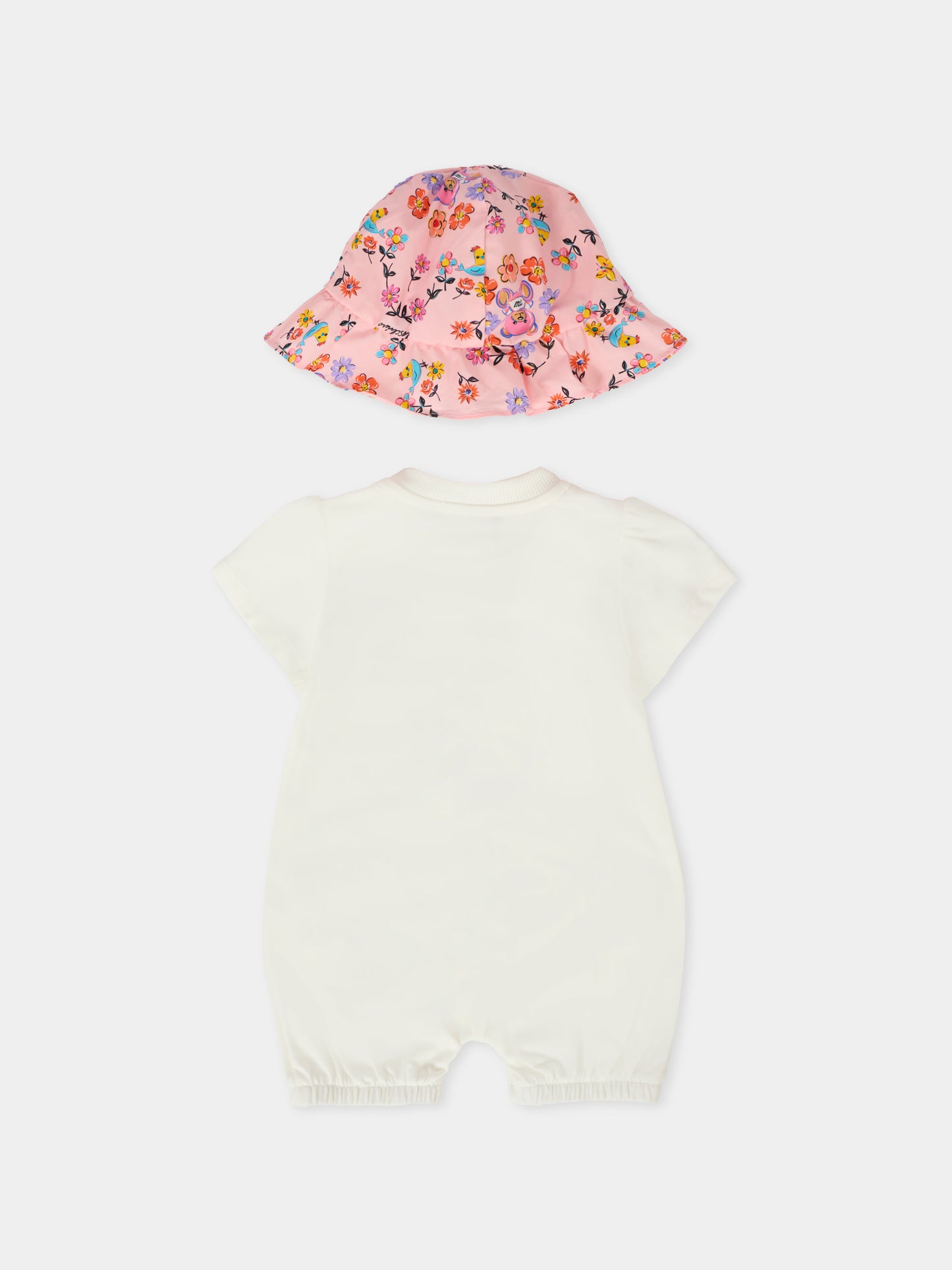 Pagliaccetto avorio per neonata con Teddy Bear e fiori,Moschino Kids,MDY017 LBA00 10063