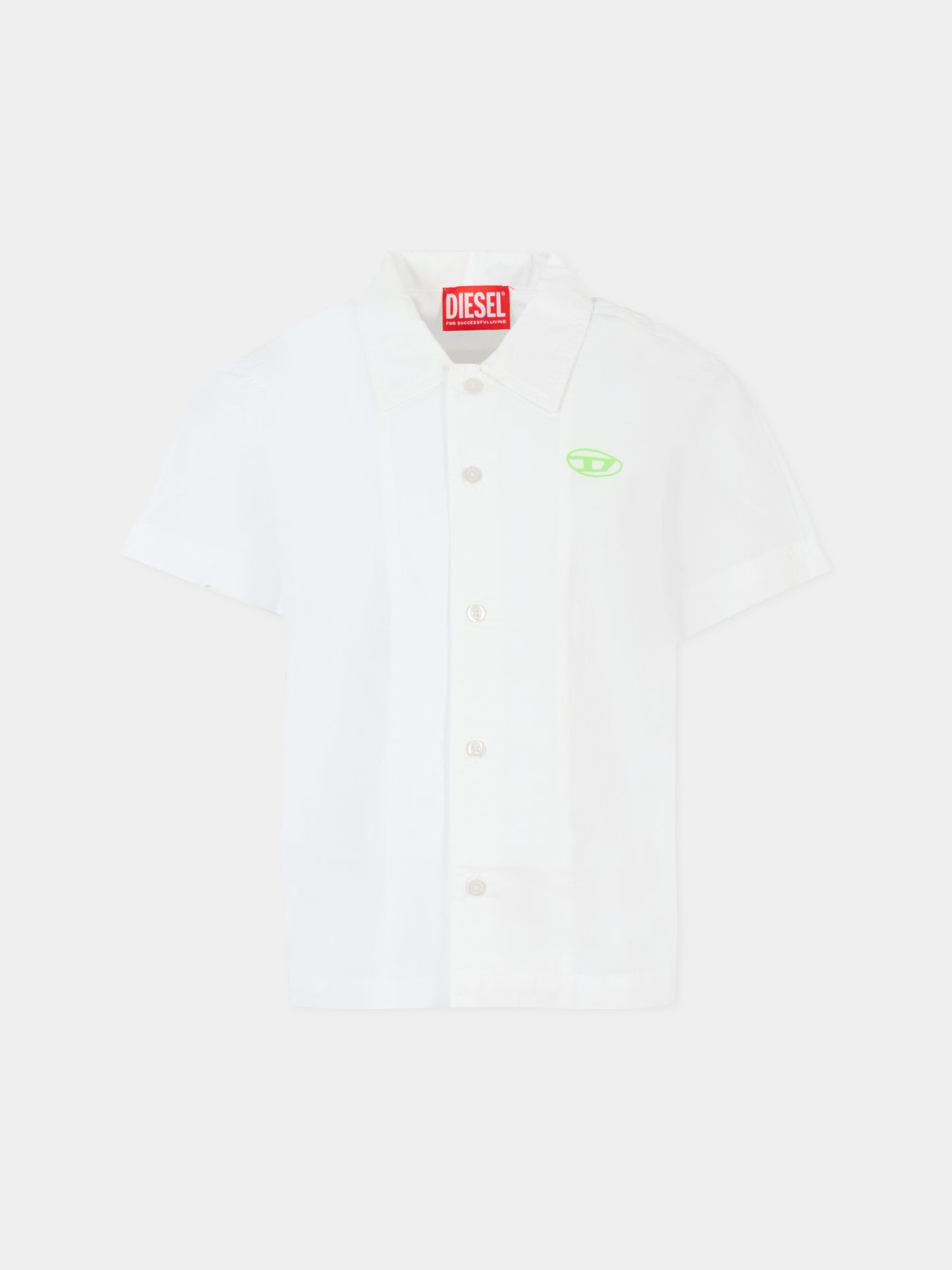 Camicia bianca per bambino con logo verde fluo,Diesel,J02286 KXBA8 K100D
