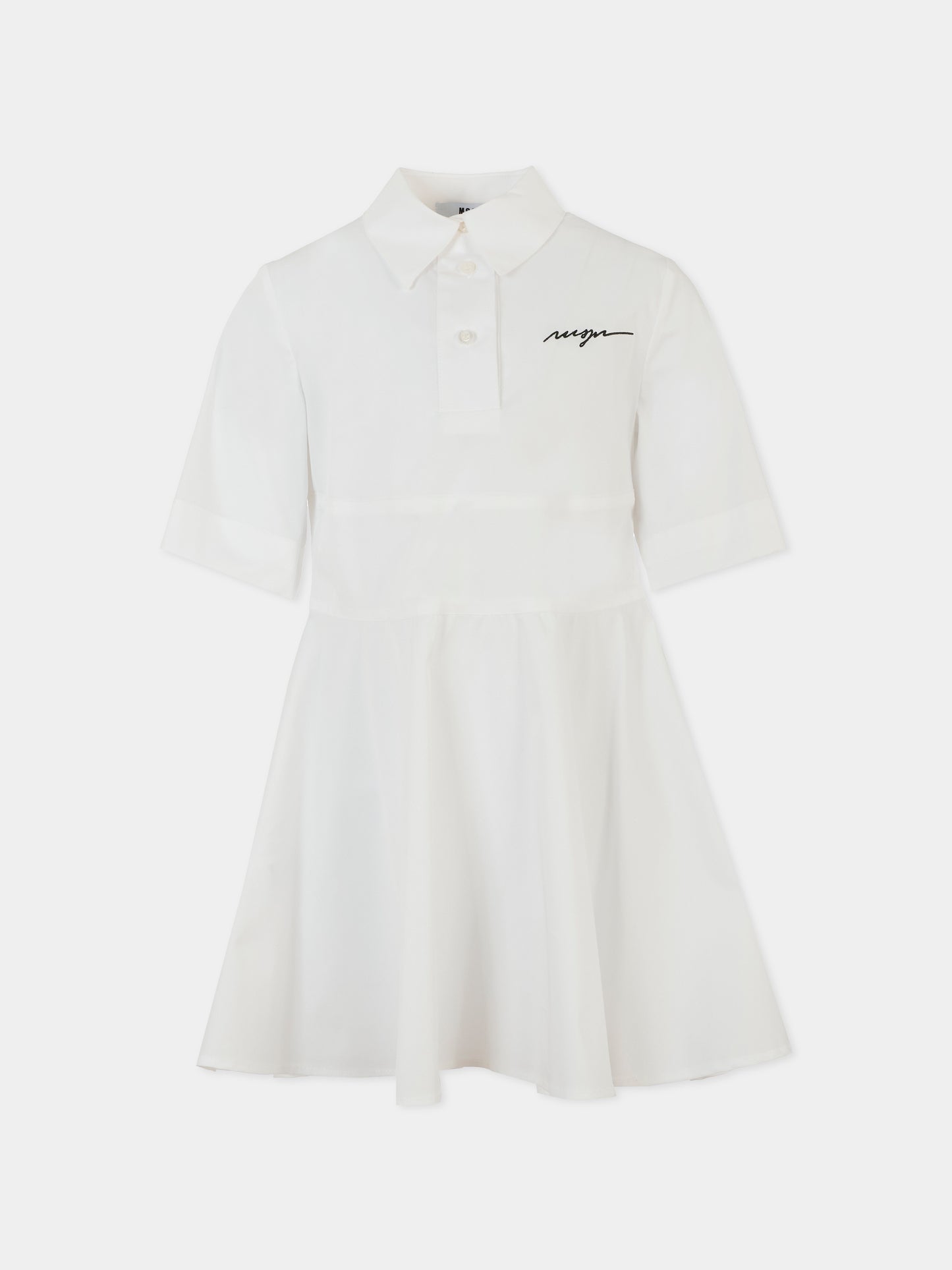 Vestito bianco per bambina con logo,Msgm Kids,S5MSJGDR271 001