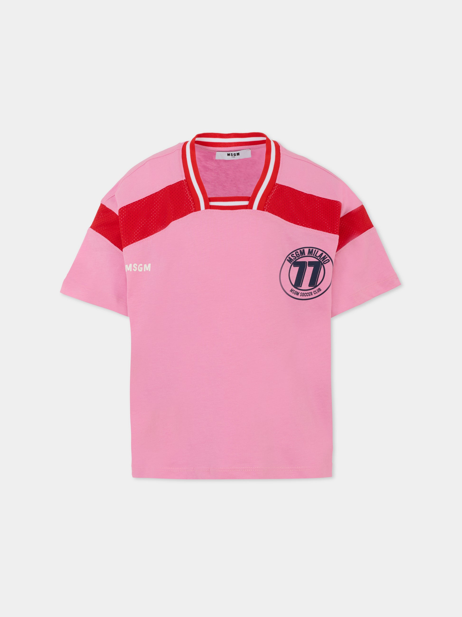 T-shirt rosa per bambina con logo e strass,Msgm Kids,S5MSJGTH252 MS003