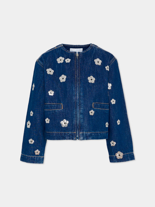 Giubbotto di jeans denim per bambina con margherite,Marc Jacobs,W60750 Z10