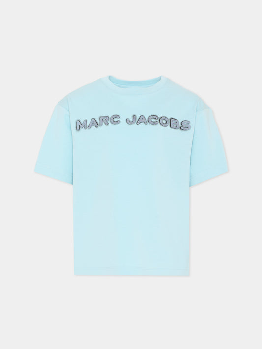 T-Shirt celeste per bambino con logo,Marc Jacobs,W60755 77B