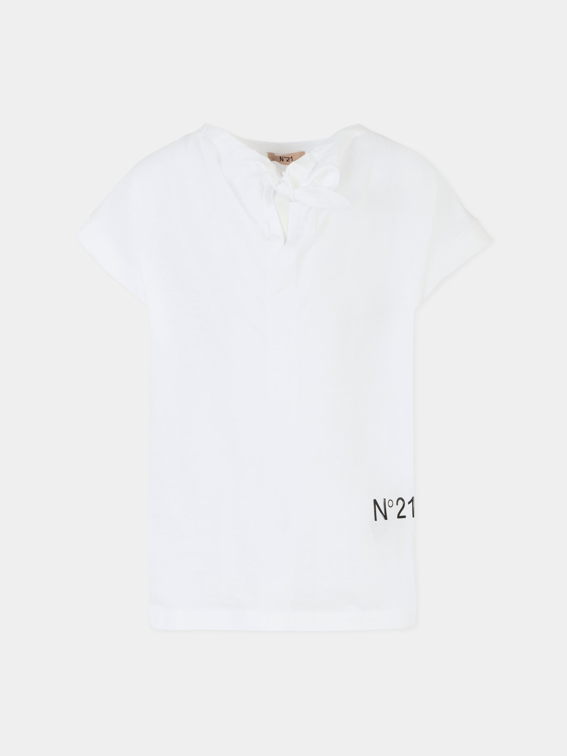 T-shirt bianca per bambina con logo,N°21 Kids,N2102E N0153 0N100