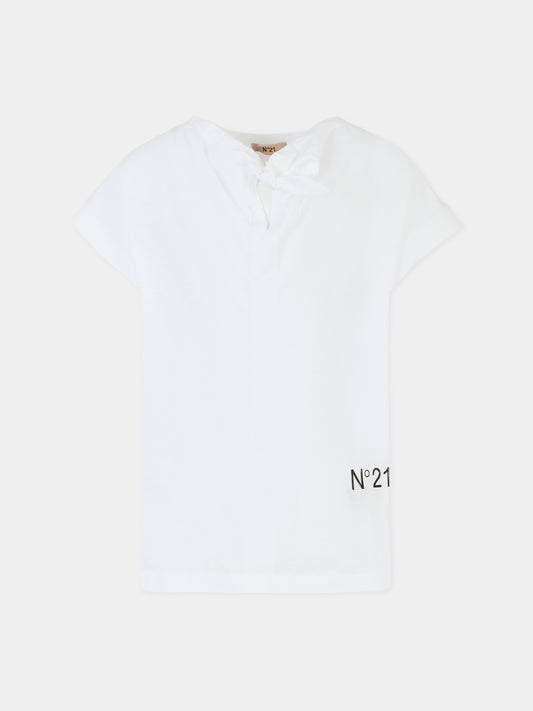 T-shirt bianca per bambina con logo,N°21 Kids,N2102E N0153 0N100