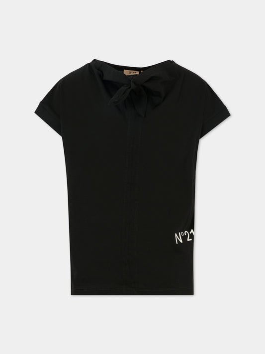 T-shirt nera per bambina con logo,N°21 Kids,N2102E N0153 0N900
