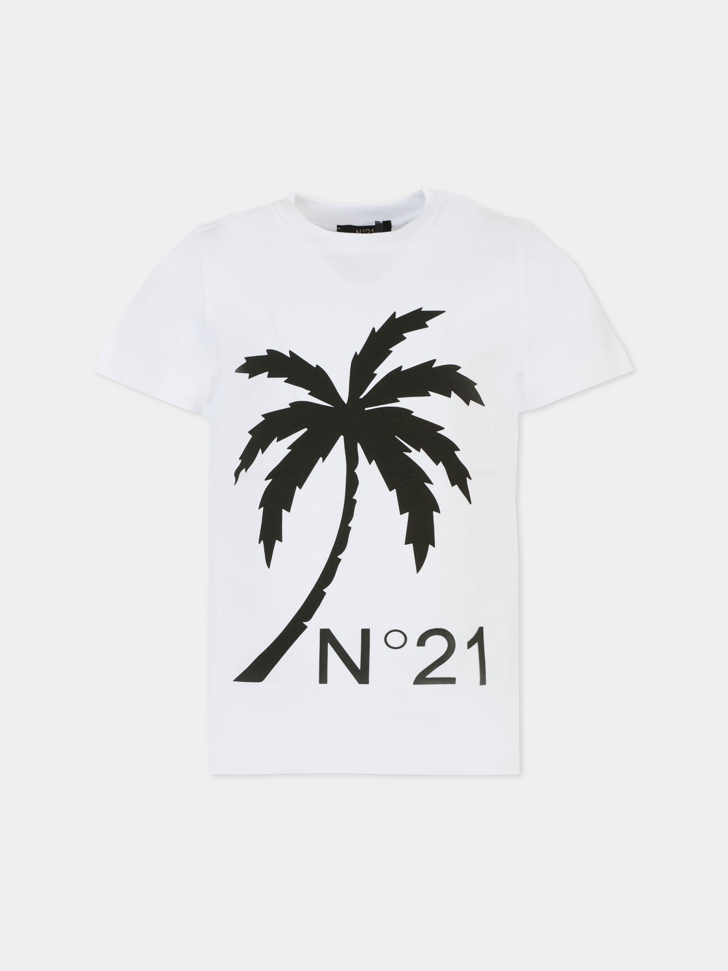 T-shirt bianca per bambino con palma,N°21 Kids,N2104G N0080 0N100