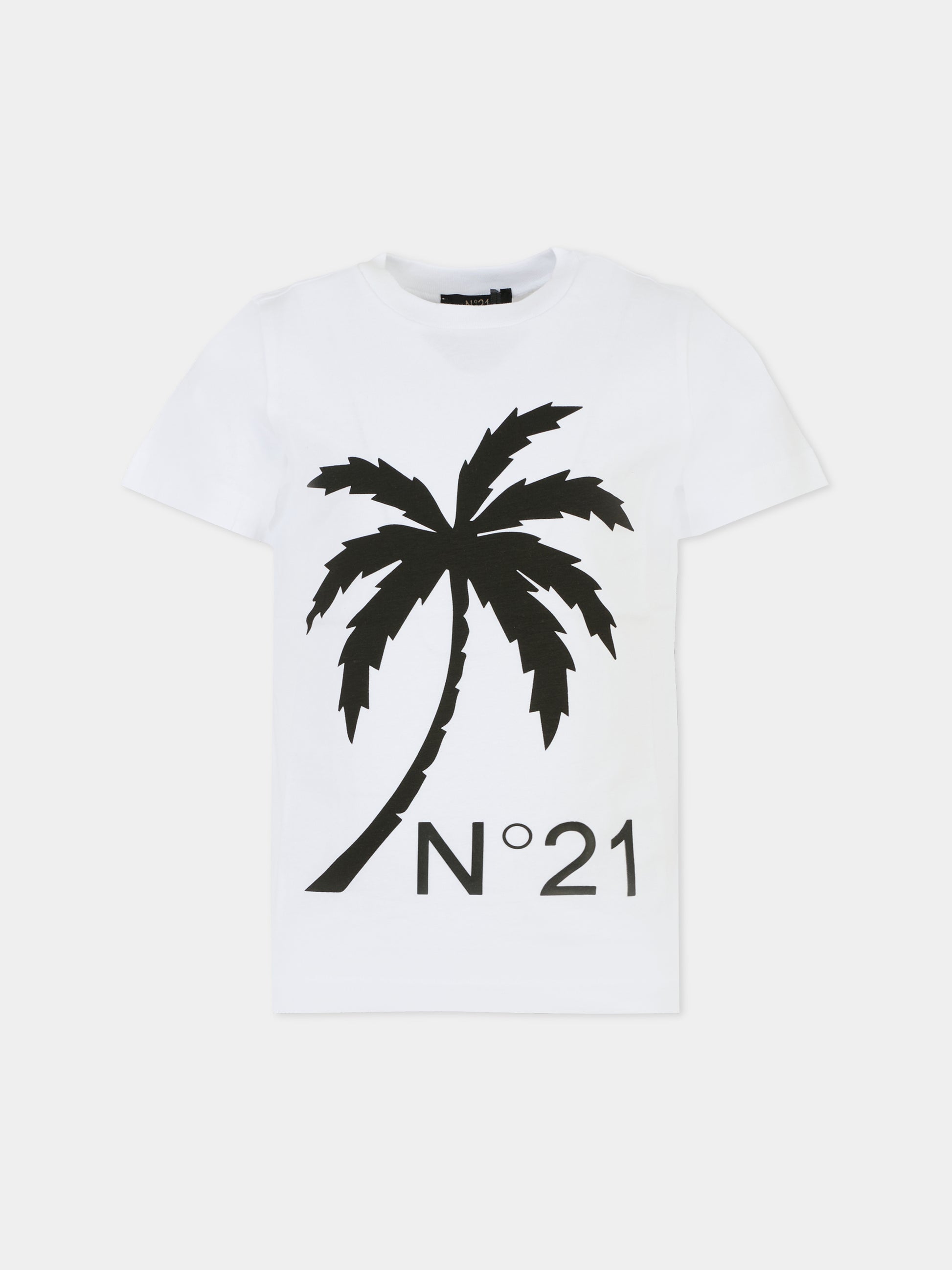 T-shirt bianca per bambino con palma,N°21 Kids,N2104G N0080 0N100