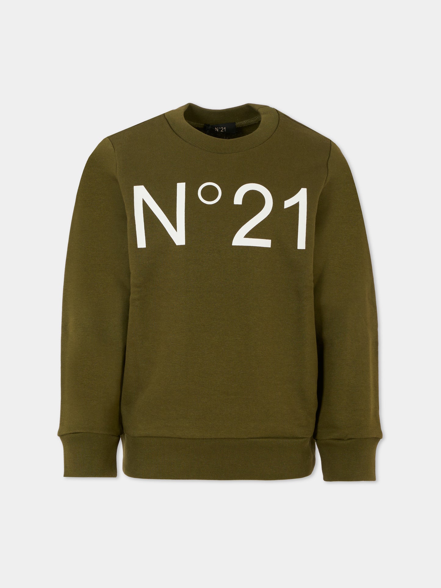 Felpa verde per bambini con logo,N°21 Kids,N21588 N0154 0N514