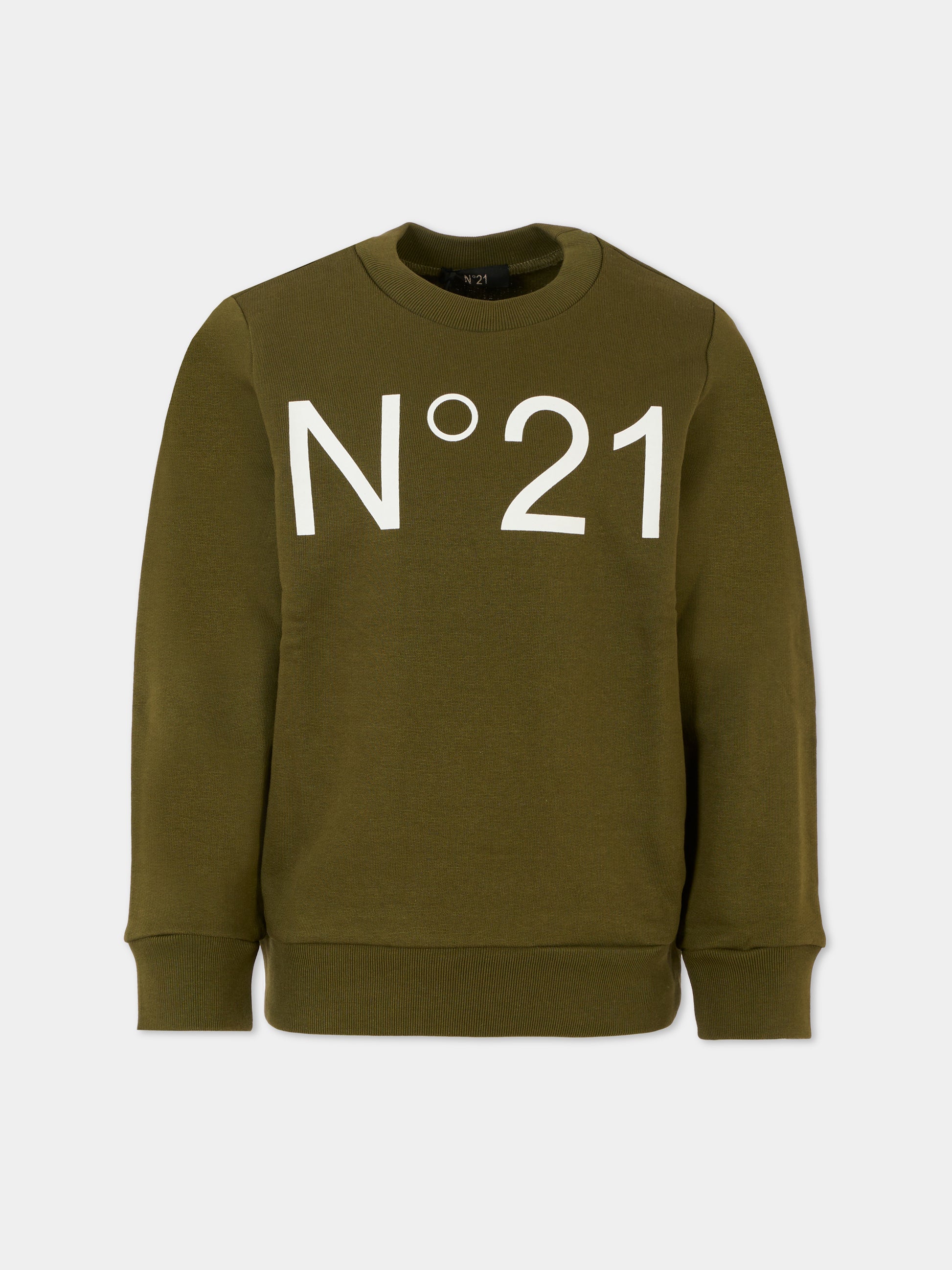 Felpa verde per bambini con logo,N°21 Kids,N21588 N0154 0N514