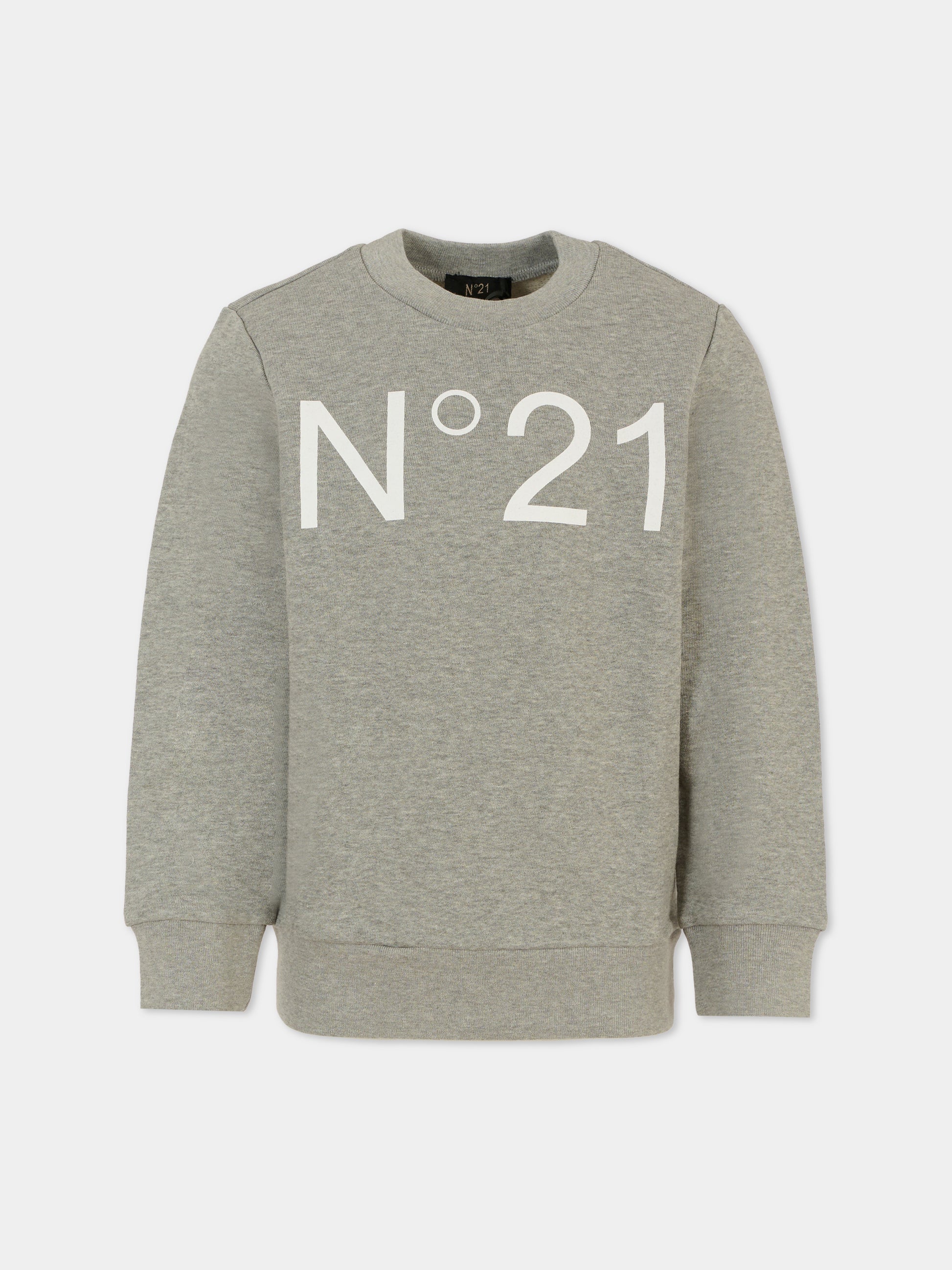 Felpa grigia per bambini con logo,N°21 Kids,N21588 N0154 0N923