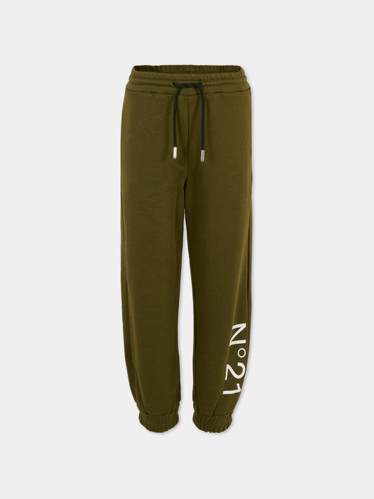 Pantaloni verdi per bambini con logo,N°21 Kids,N21615 N0154 0N514
