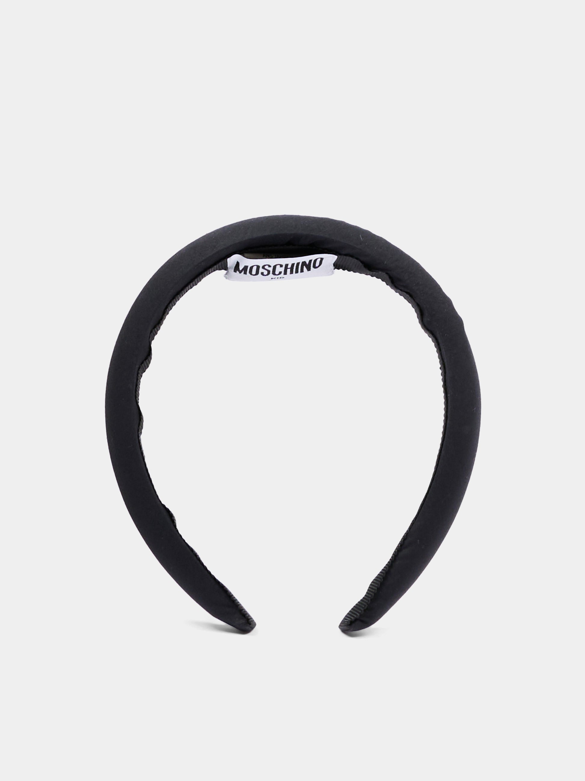 Cerchietto nero per bambina con logo,Moschino Kids,HAX01N LLA12 60100