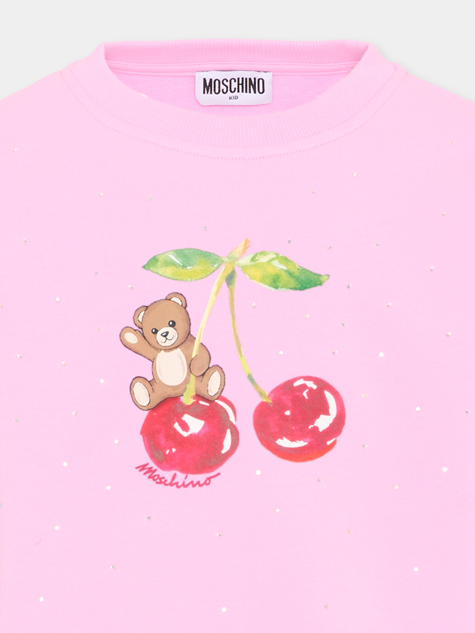 Felpa rosa per bambina con Teddy Bear,Moschino Kids,HDF06O LDA25 51473