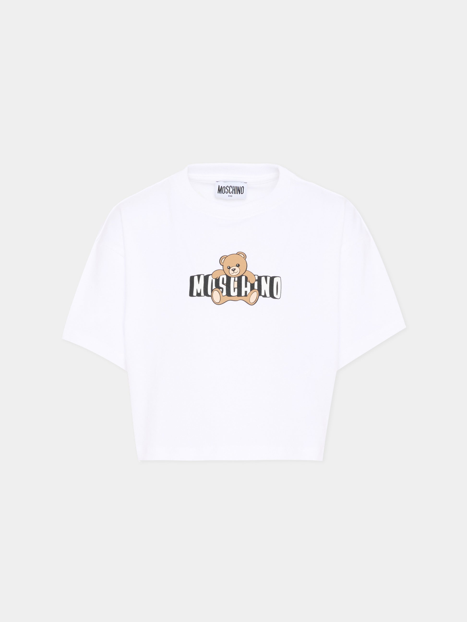 T-Shirt bianca per bambina con Teddy Bear,Moschino Kids,HDM072 LBA00 10101